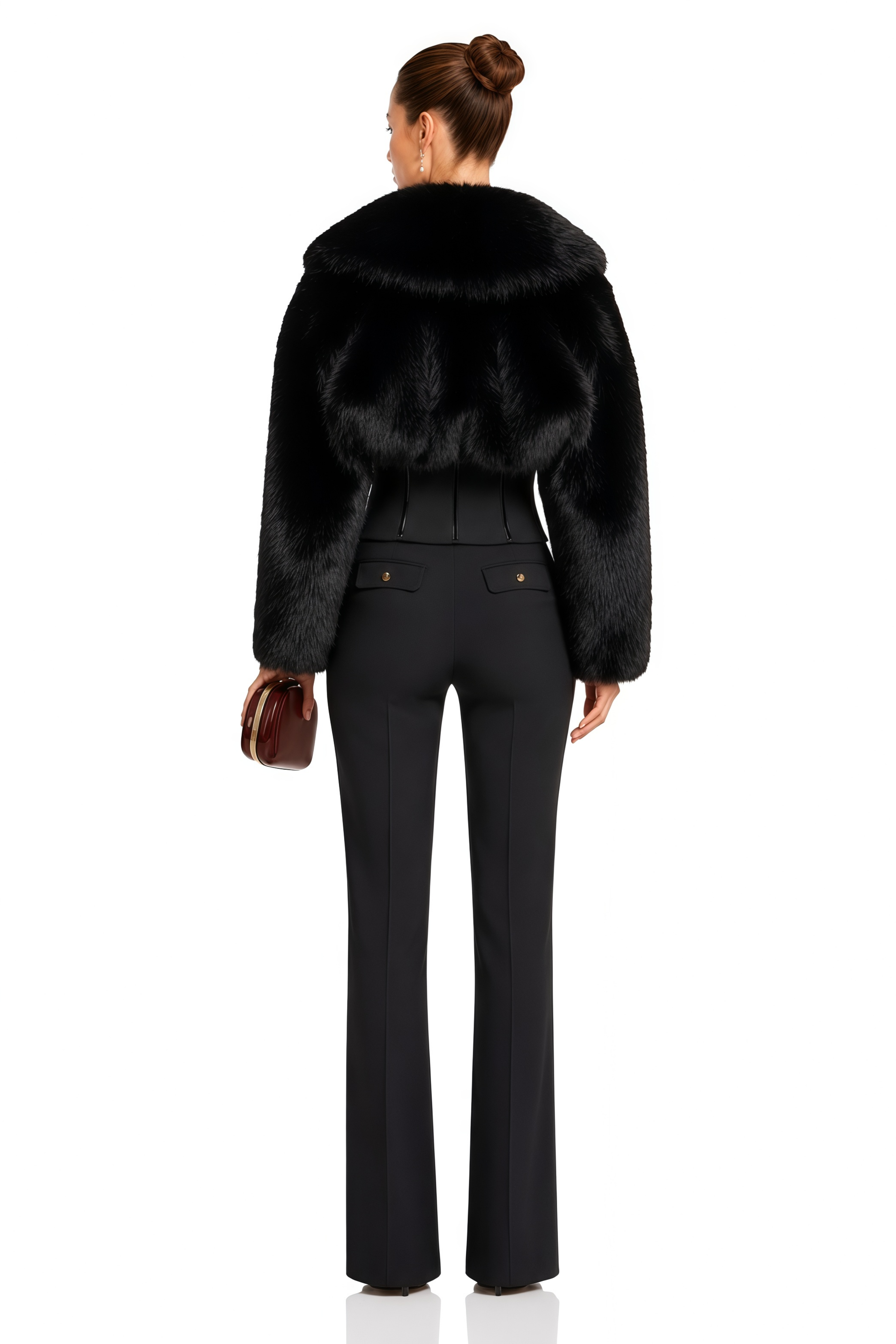 Alberta Black Faux-Fur Corset Panel Jacket