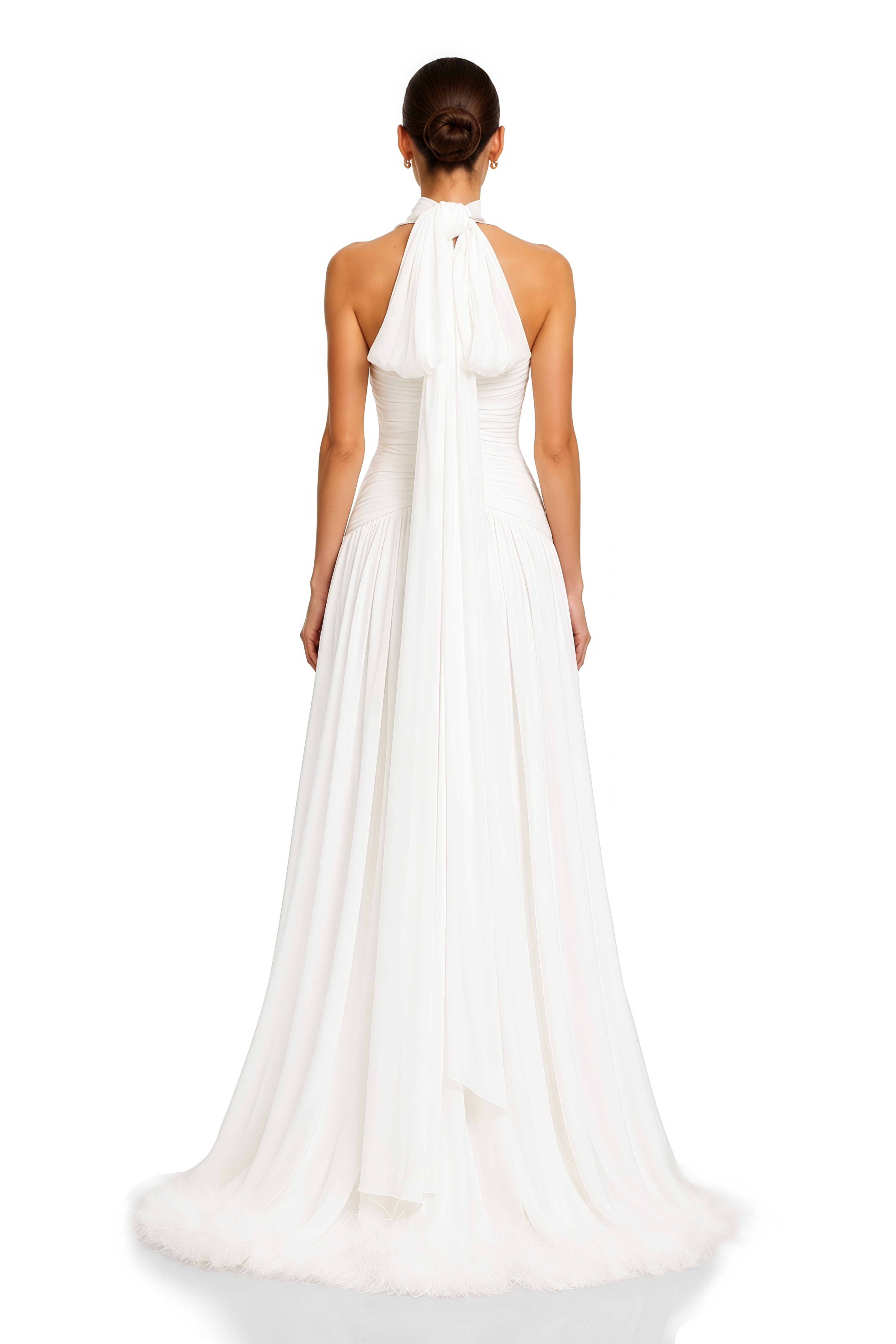 Ramona White Feather Hem Gathered Maxi Dress