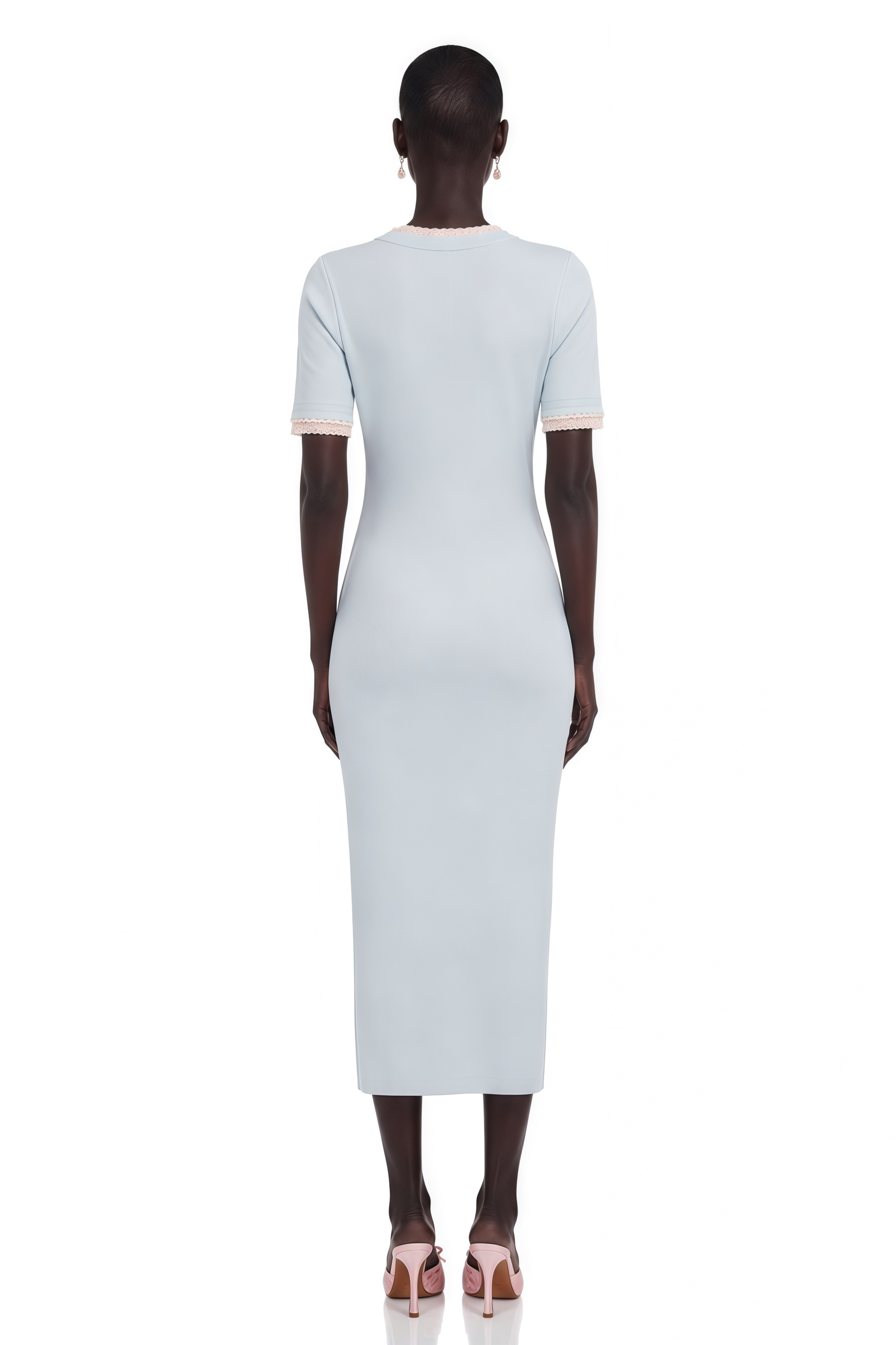 Mélisande Light-Blue Pencil-Silhouette Knit Midi Dress