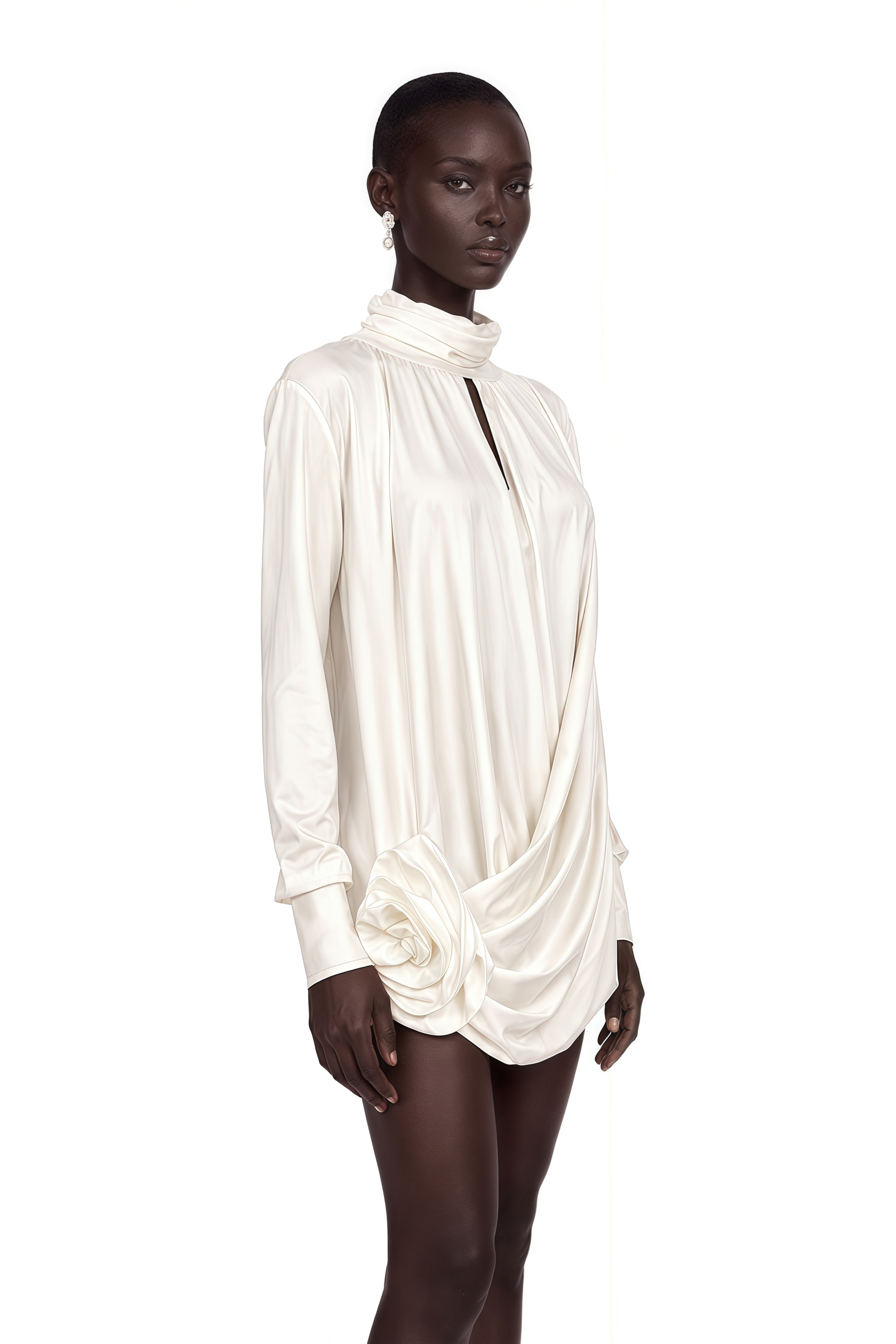 Maeva Faux-Flower Ruched Mini Dress in White