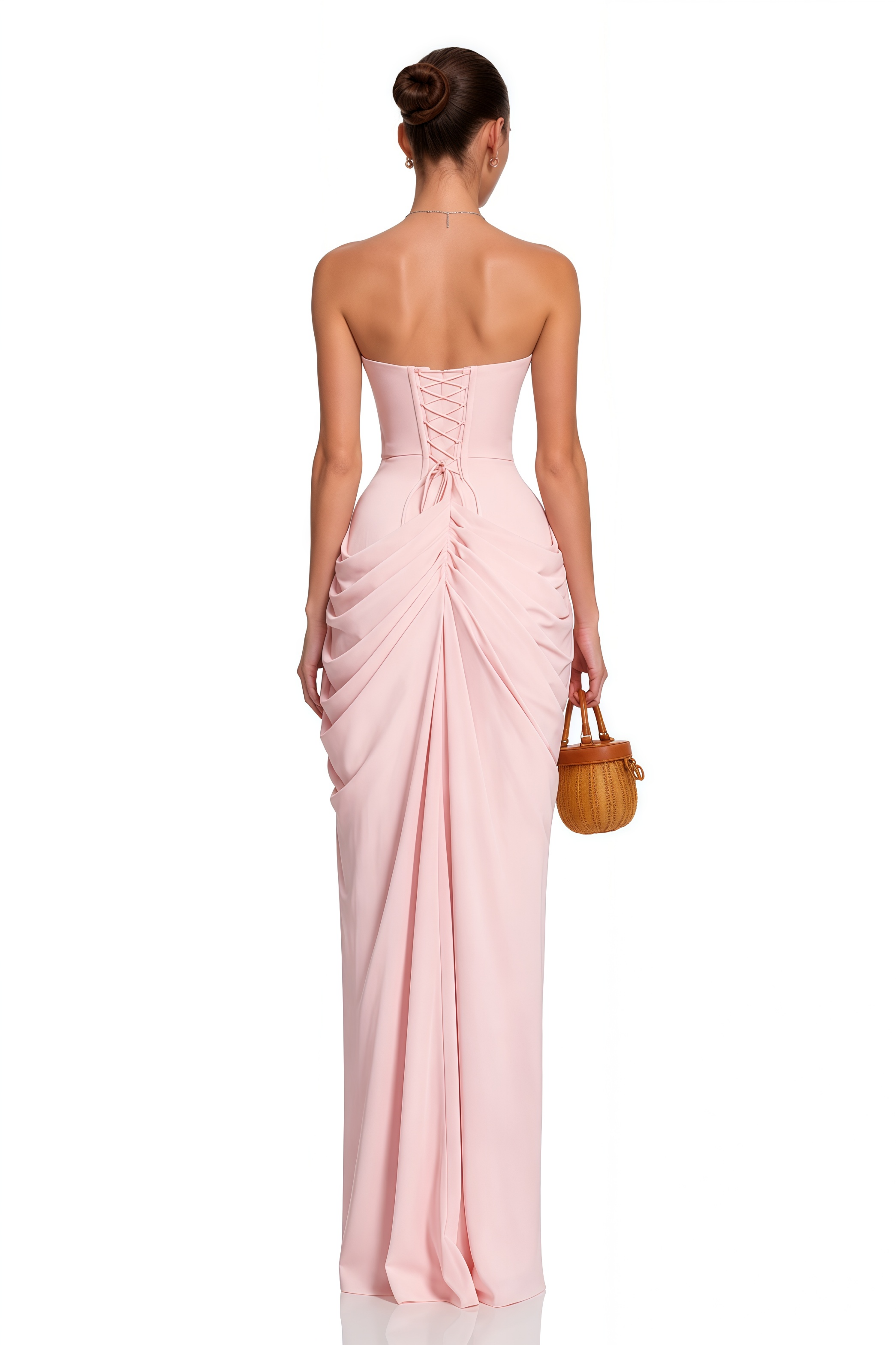 Safiya Pink Ruched Maxi Dress with Cross Front