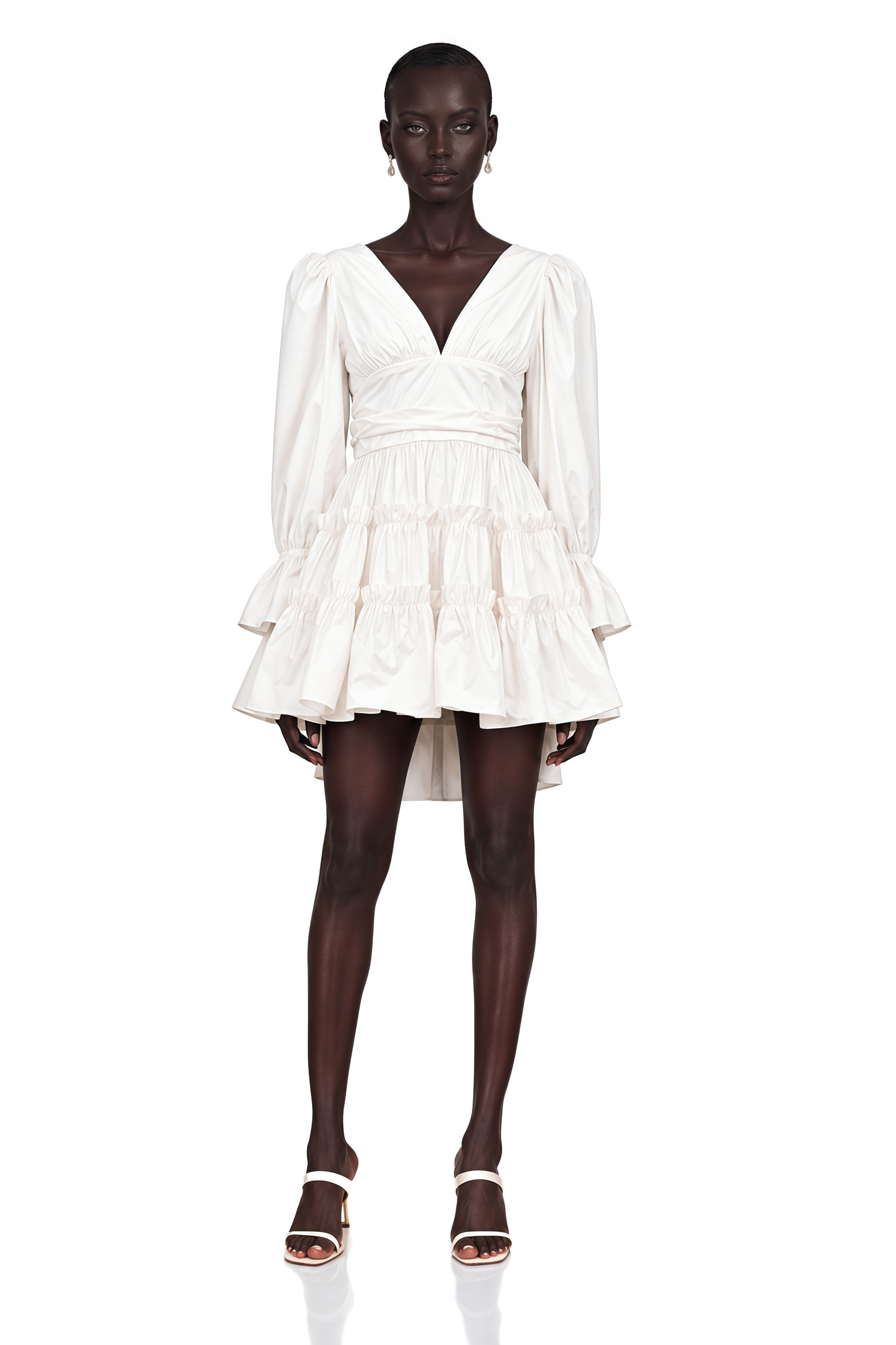 Jutta White Bowknot Shirred Mini Dress