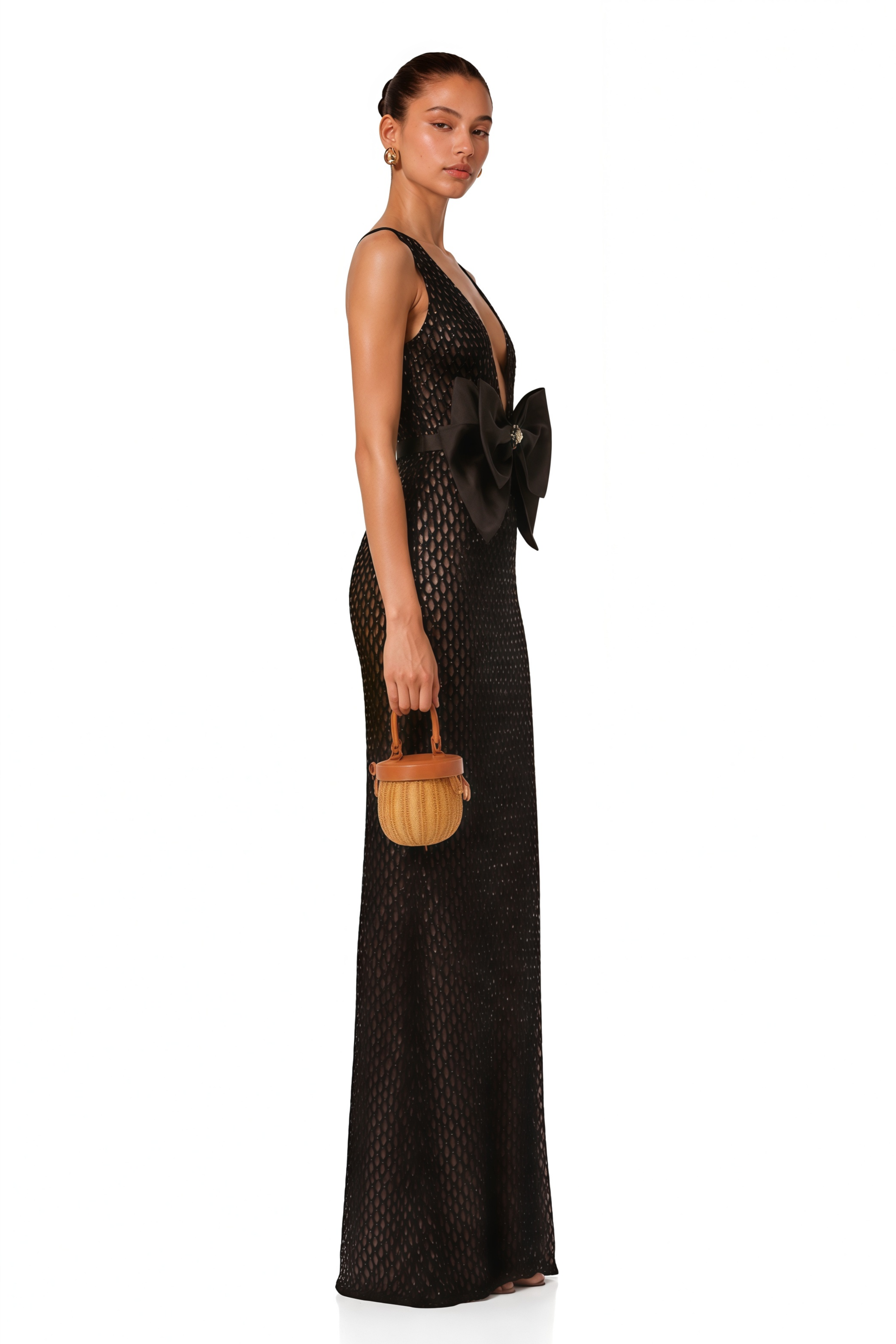 Raelynn Black Deep V-Neck Bodycon Maxi Dress