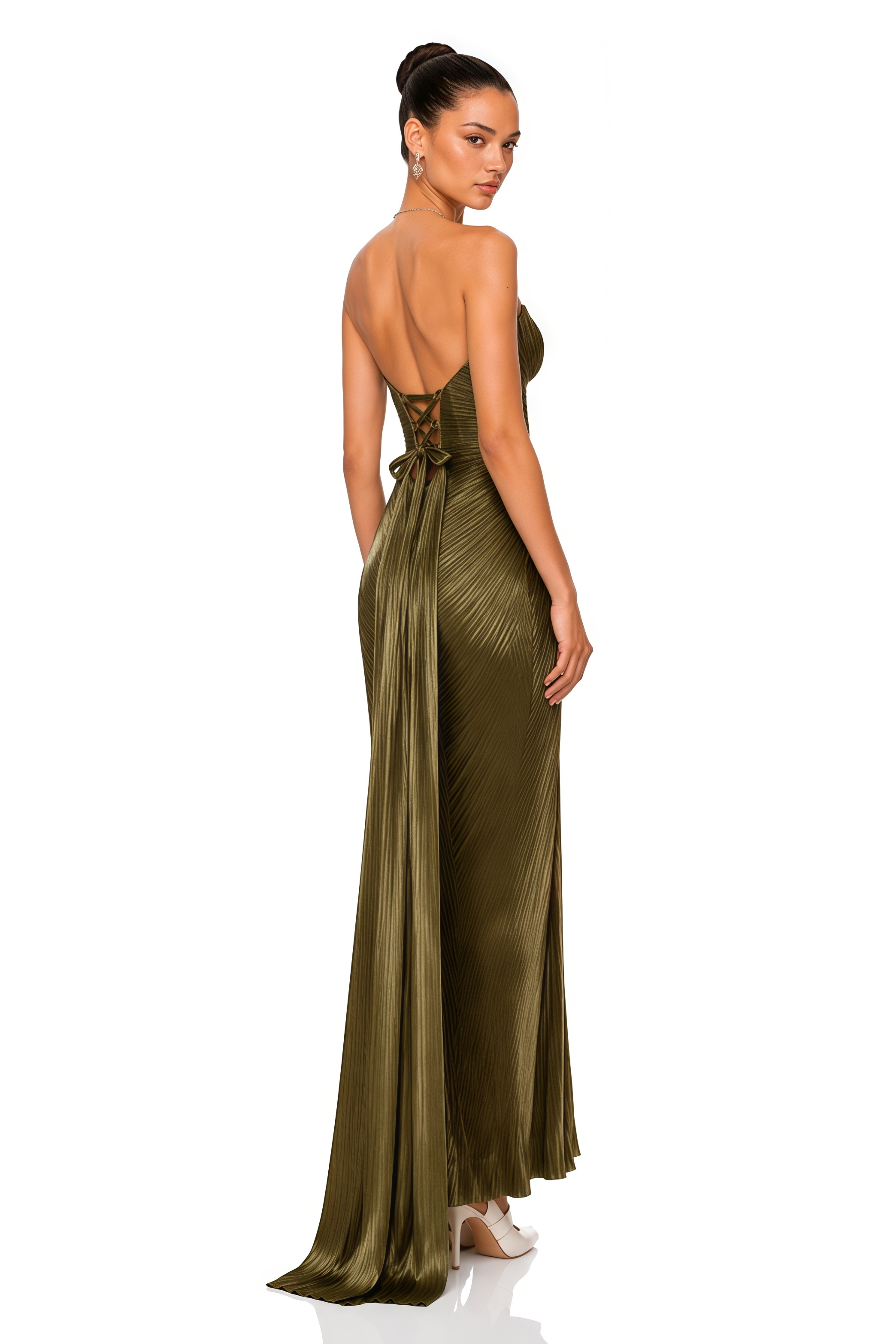 Xrystyna Gold Metallic Ruched Maxi Dress