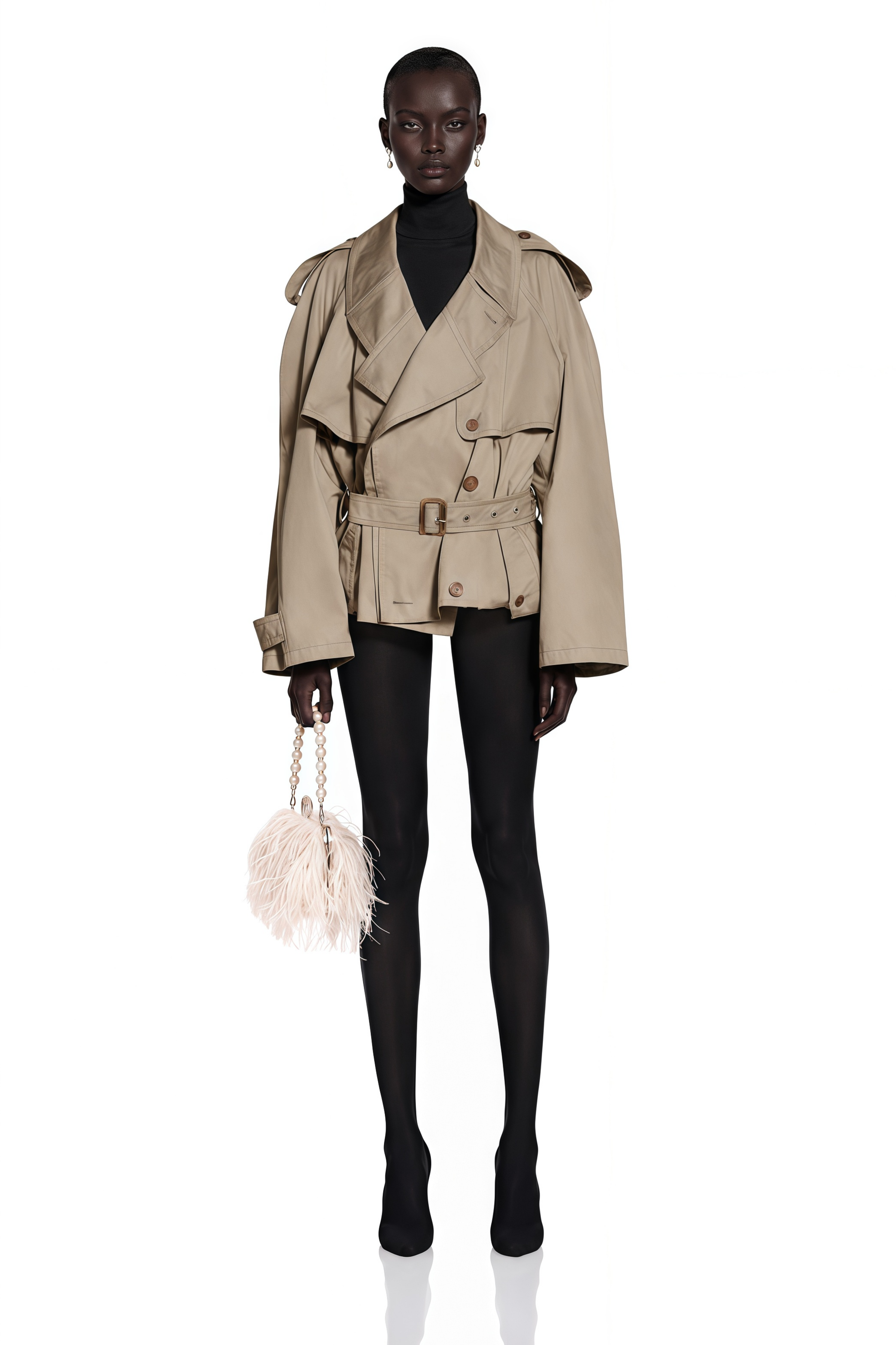 Sandra Khaki Double-Breasted Short Trench Coat