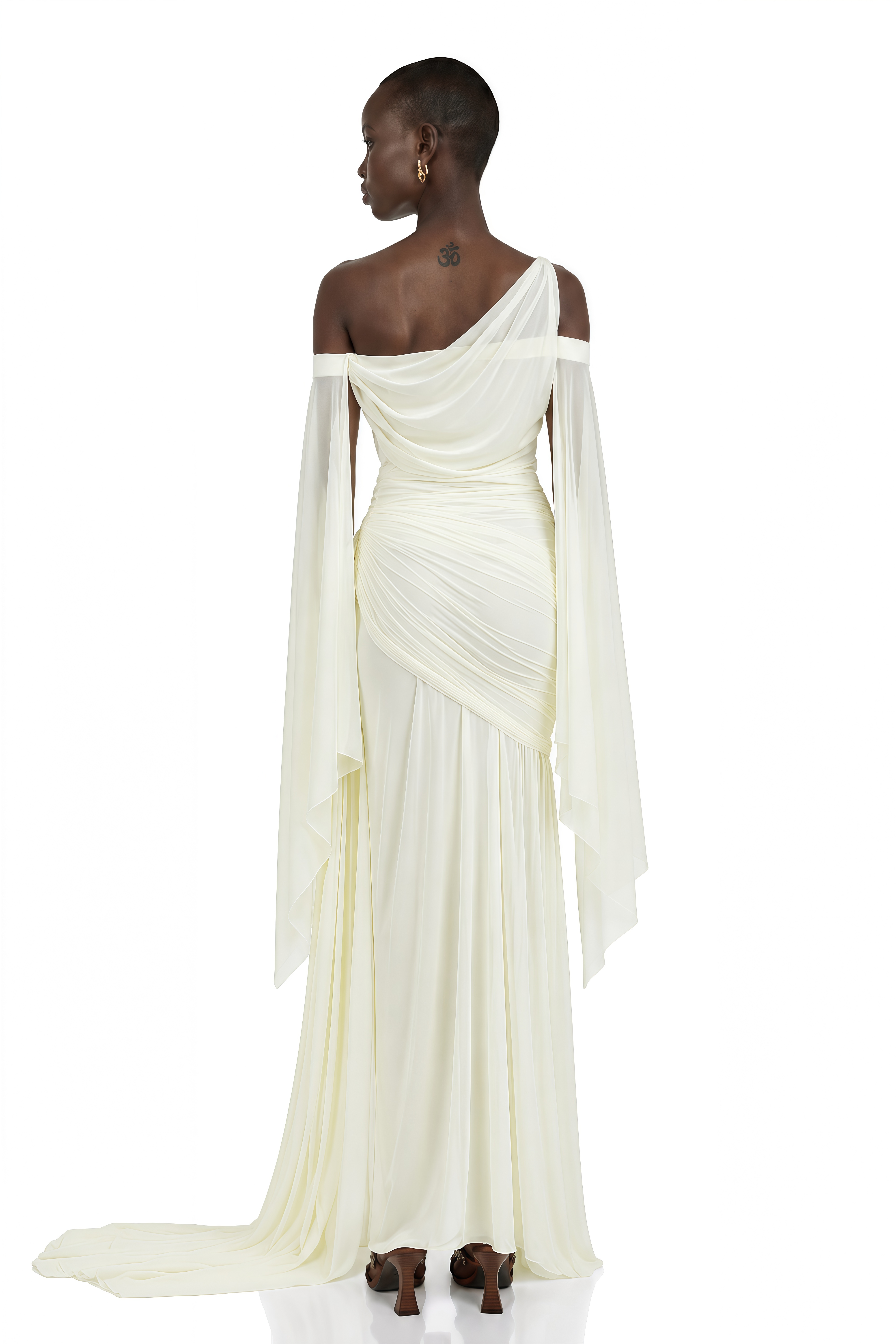 Aurianne White Asymmetrical Draped Maxi Dress