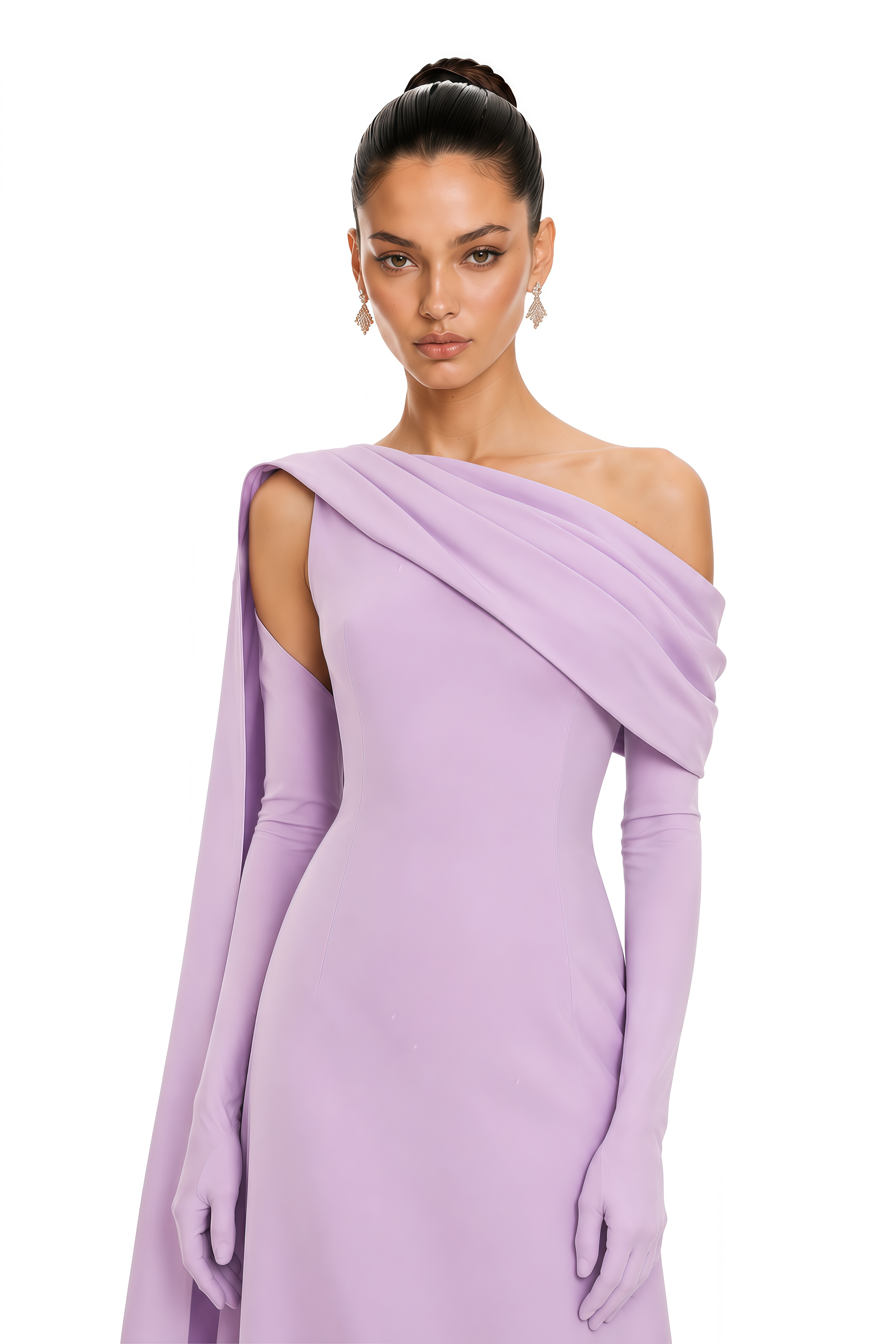 Annabelle Purple Cape-Design Ribbon Maxi Dress