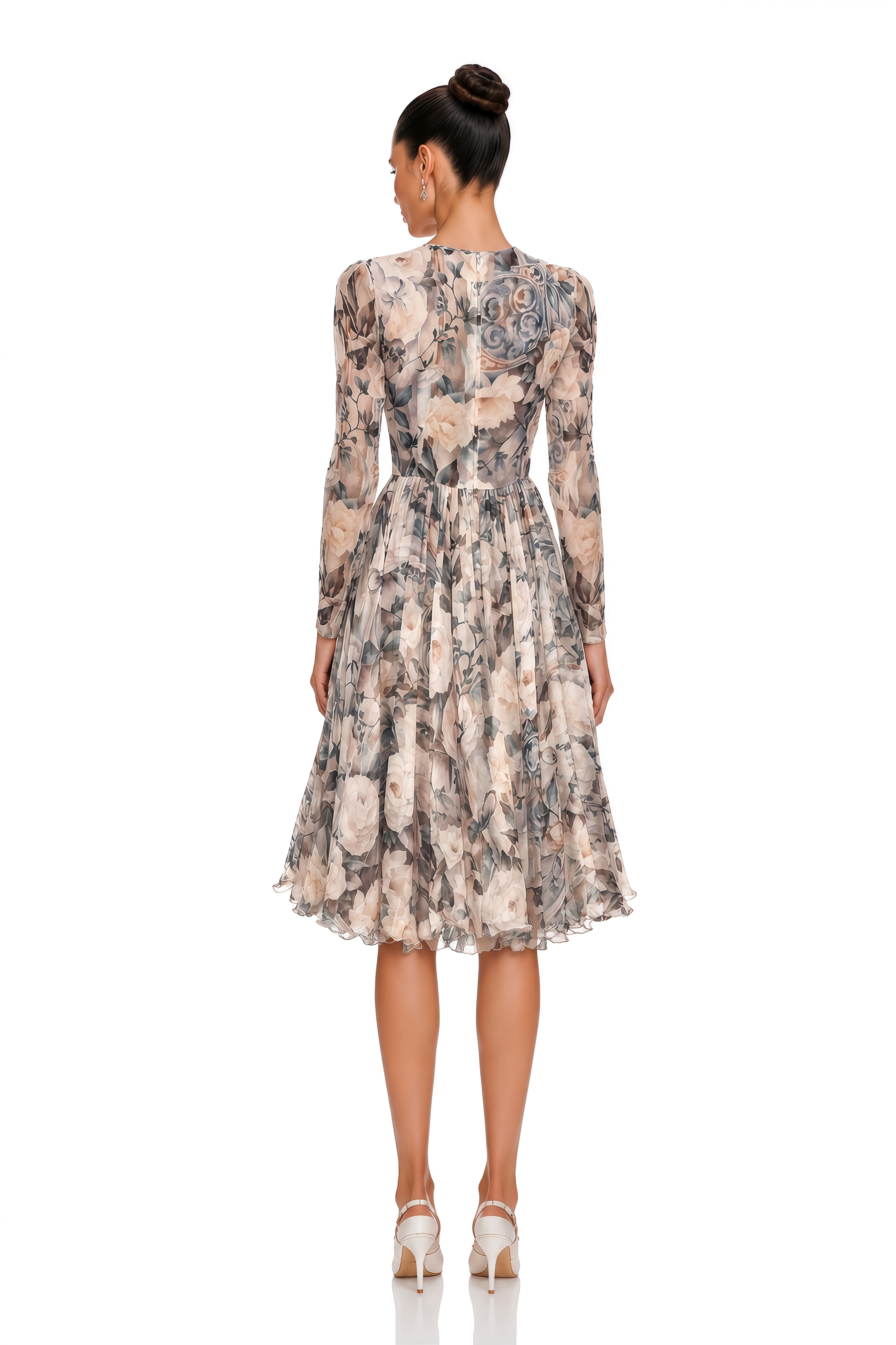 Mélanie Floral Print Pleated Chiffon Midi Dress