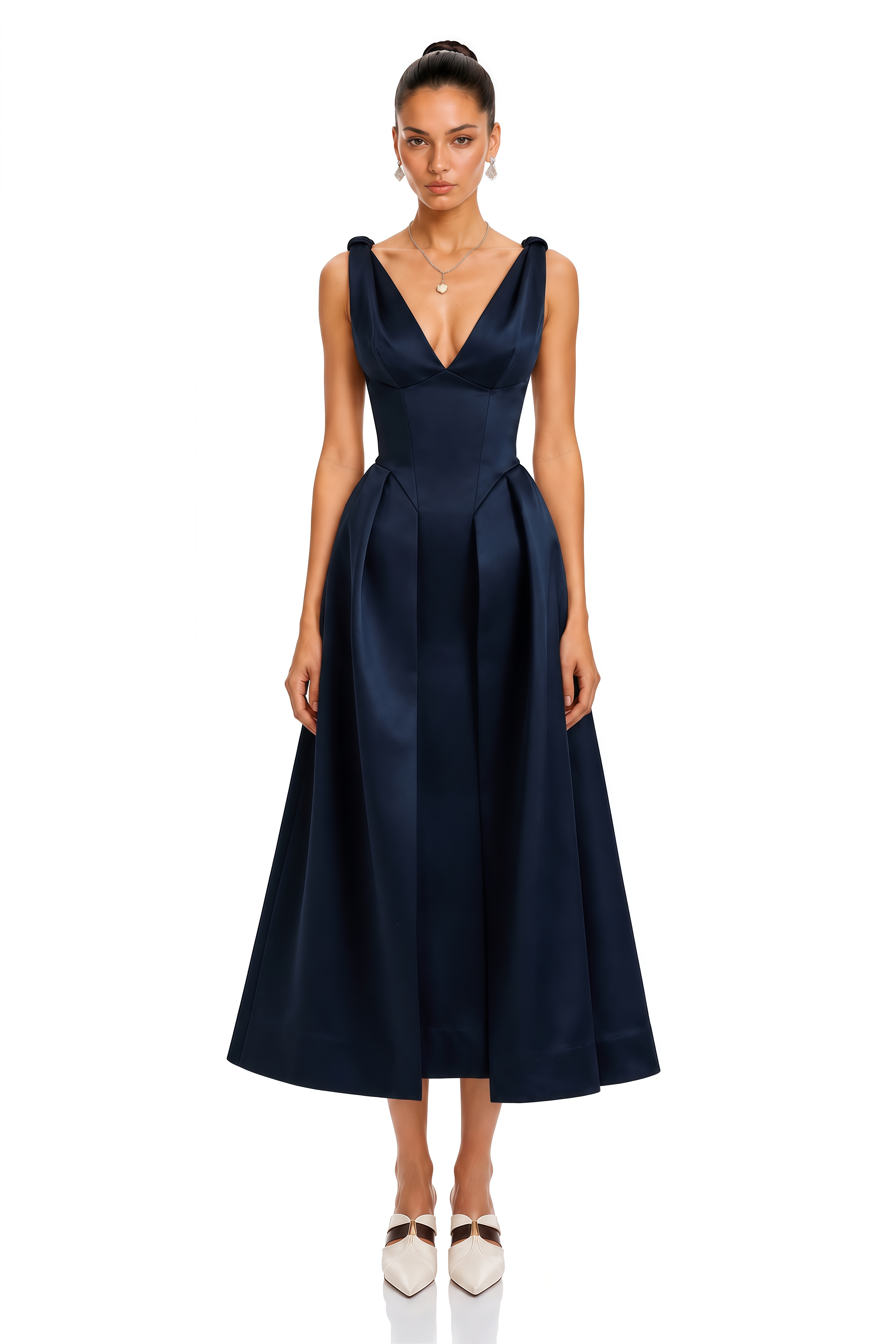 Chantale Blue Twist-Detail Satin Midi Dress