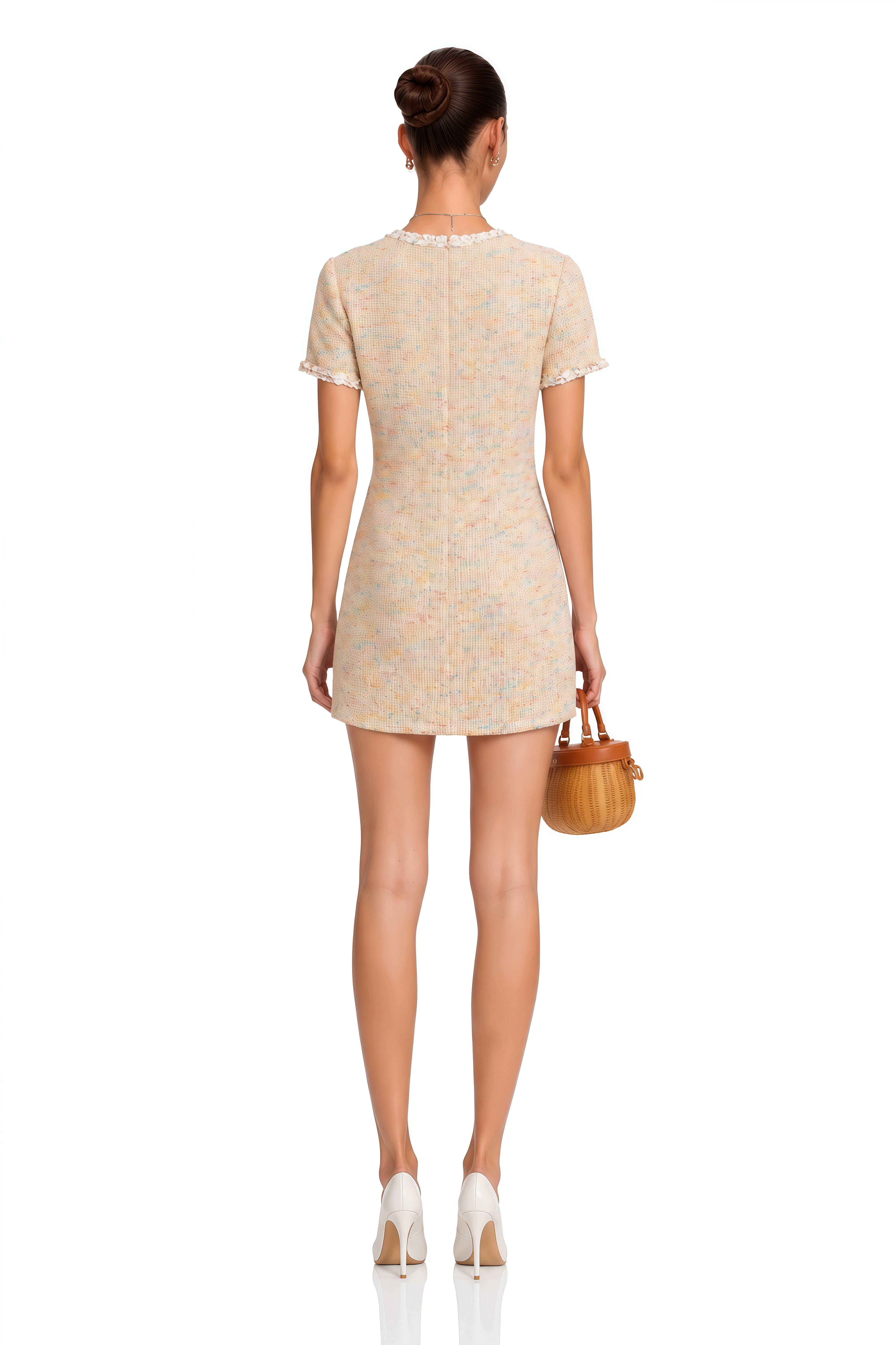 Palme Neutral Embellished Crochet Knit Mini Dress