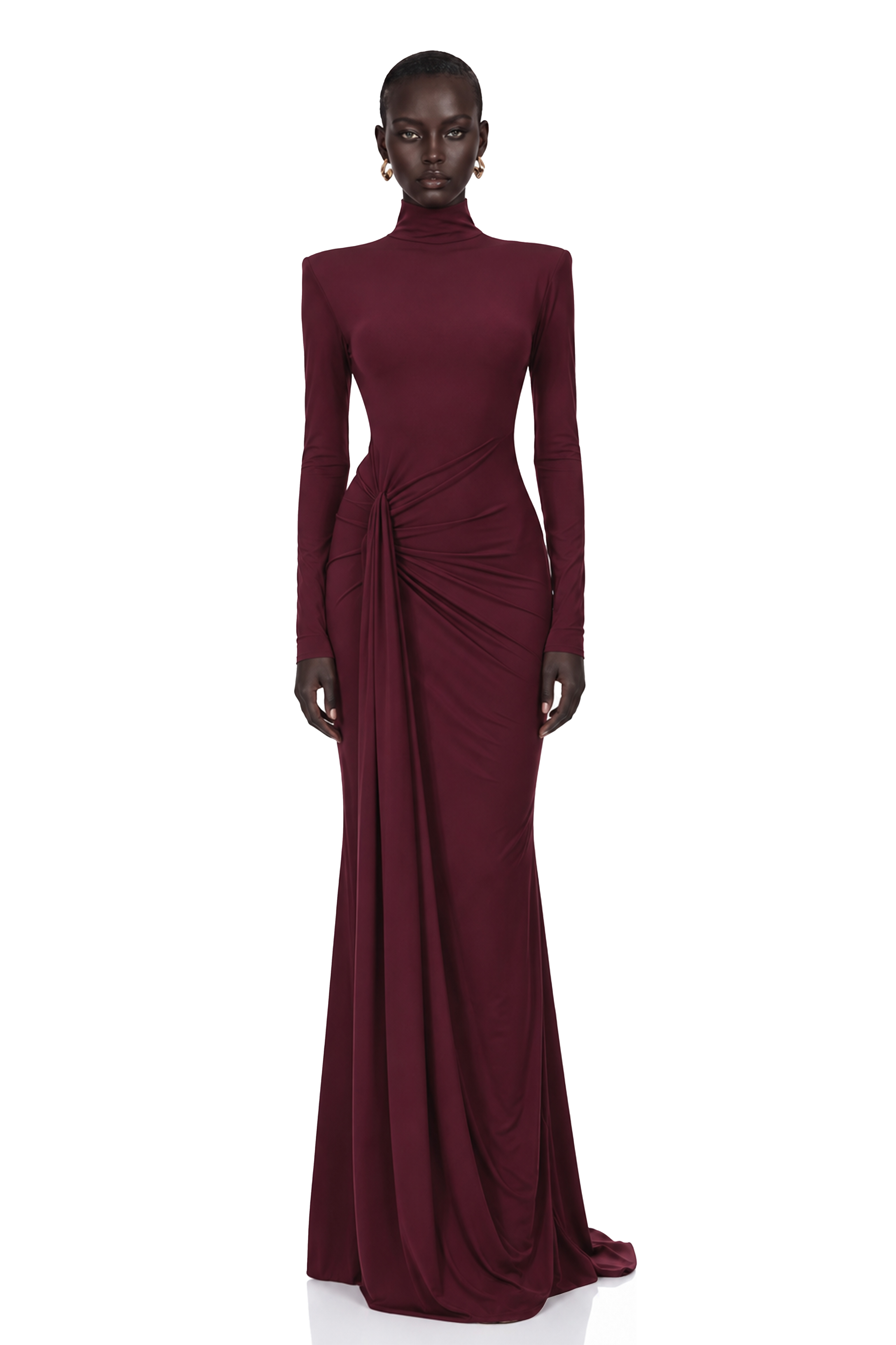 Neve Red High Neck Twist Knot Maxi Dress