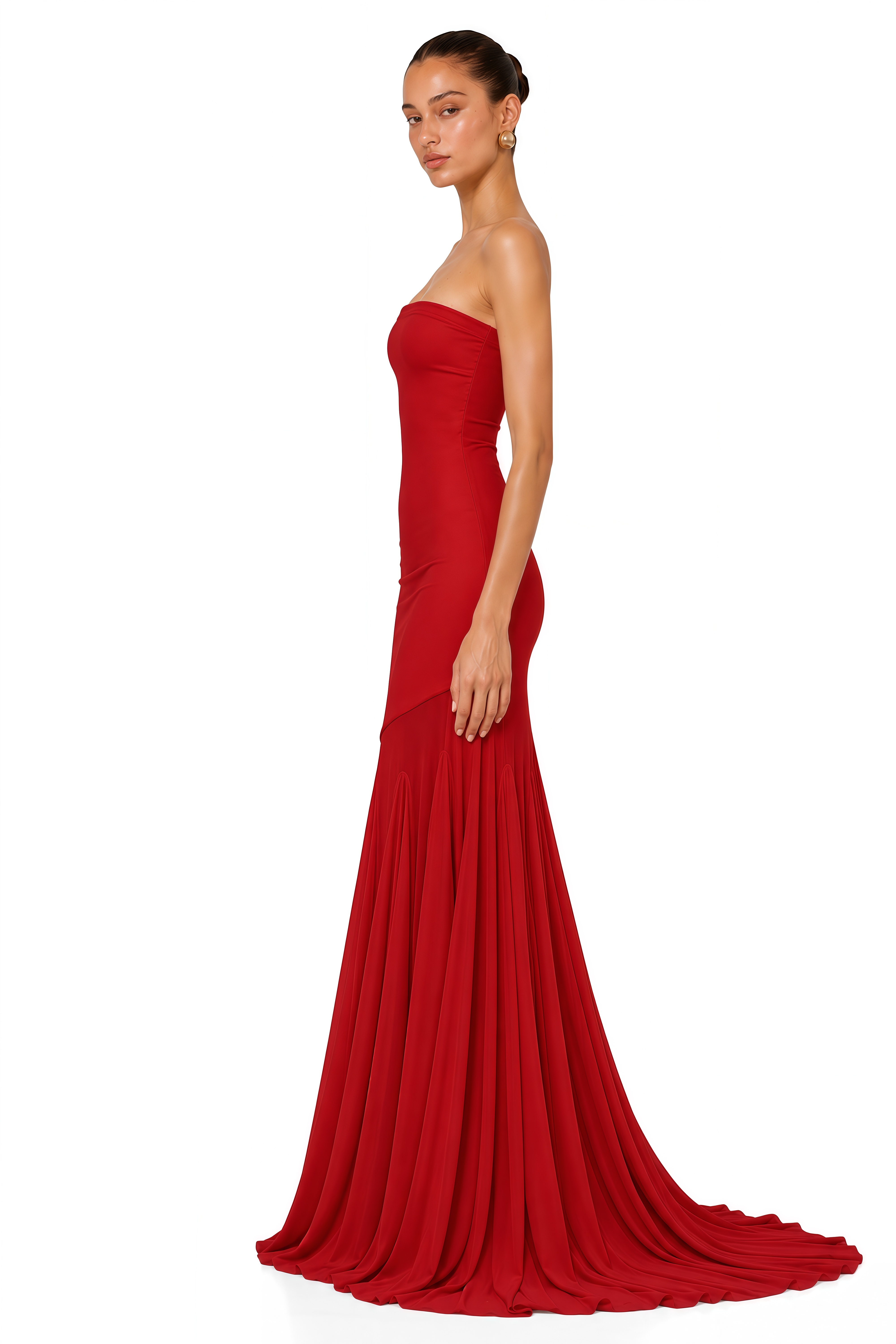 Josiane Red Off-Shoulder Sheer Tulle Maxi Dress