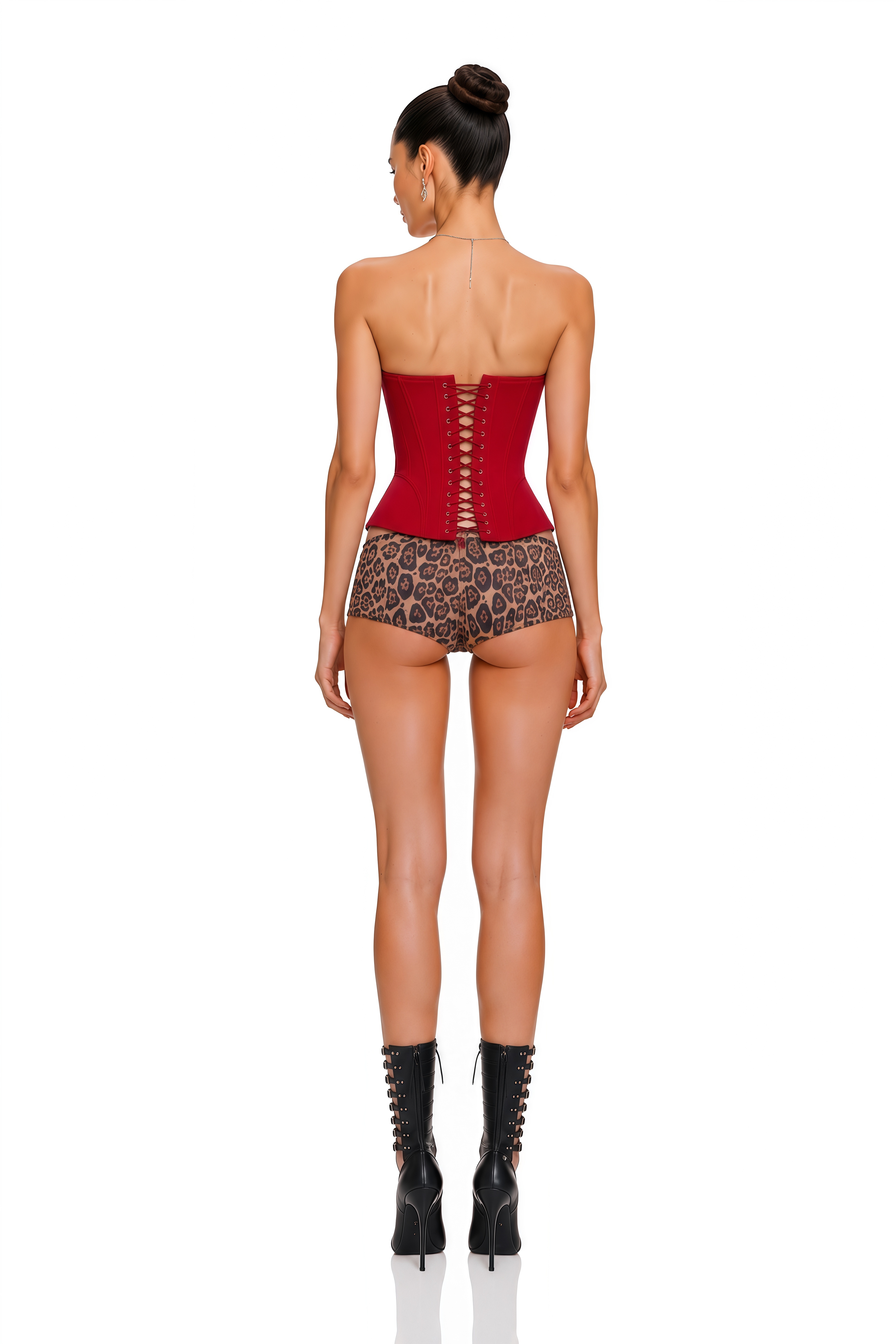 Tiril Red Studded Belted Corset Top