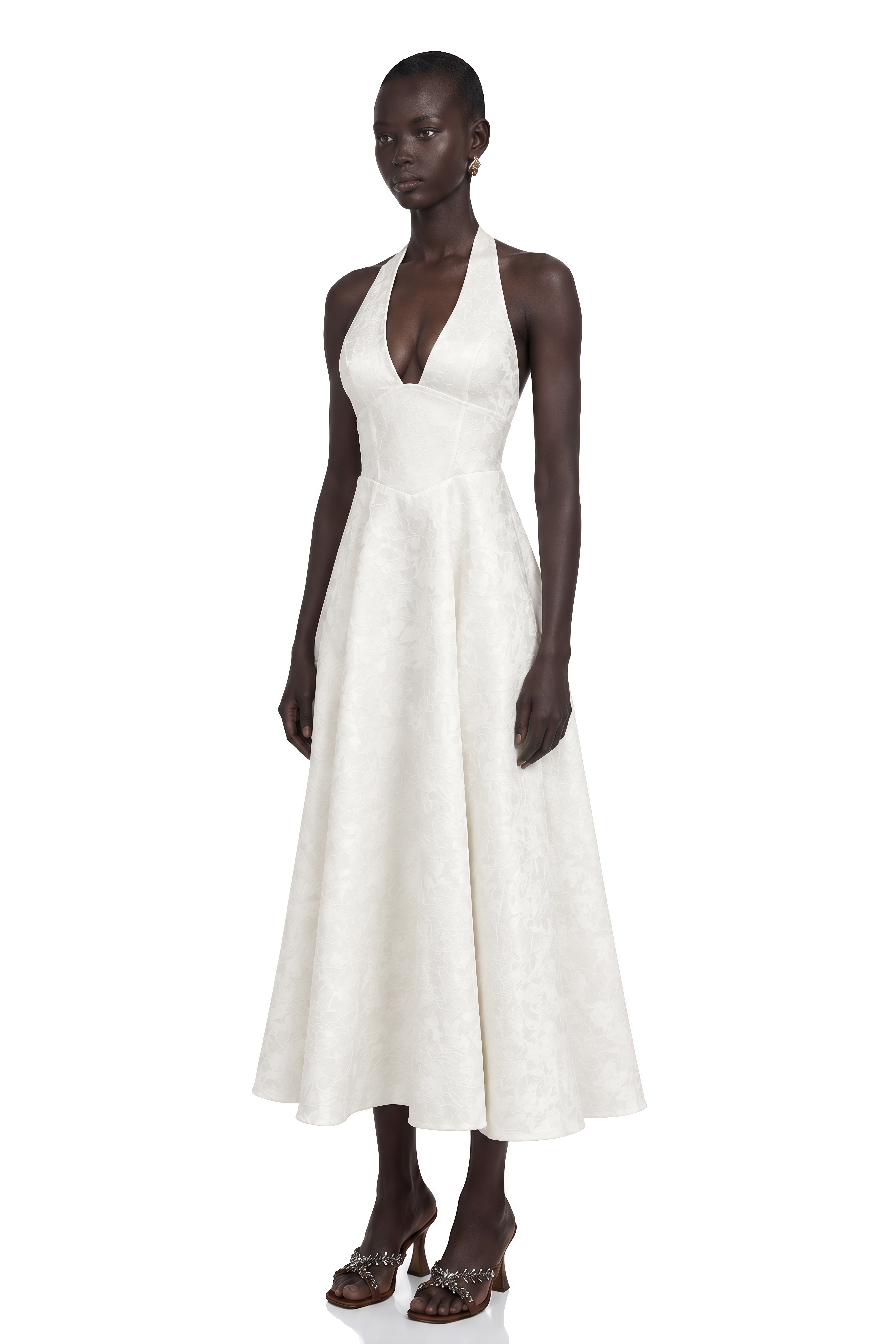 Céline White Glamorous Event Midi Dress