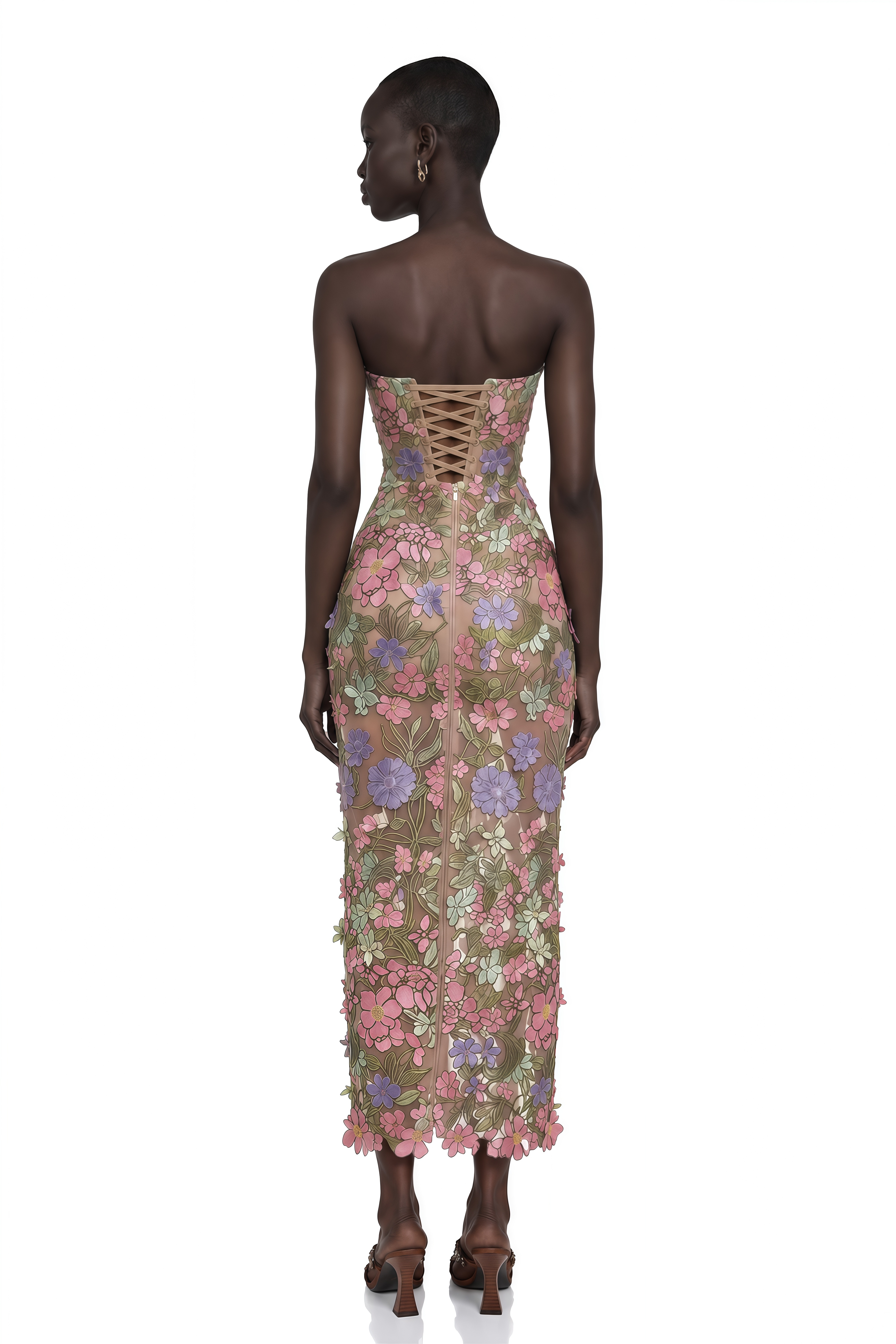 Qudsia Nude Floral Embroidered Maxi Dress