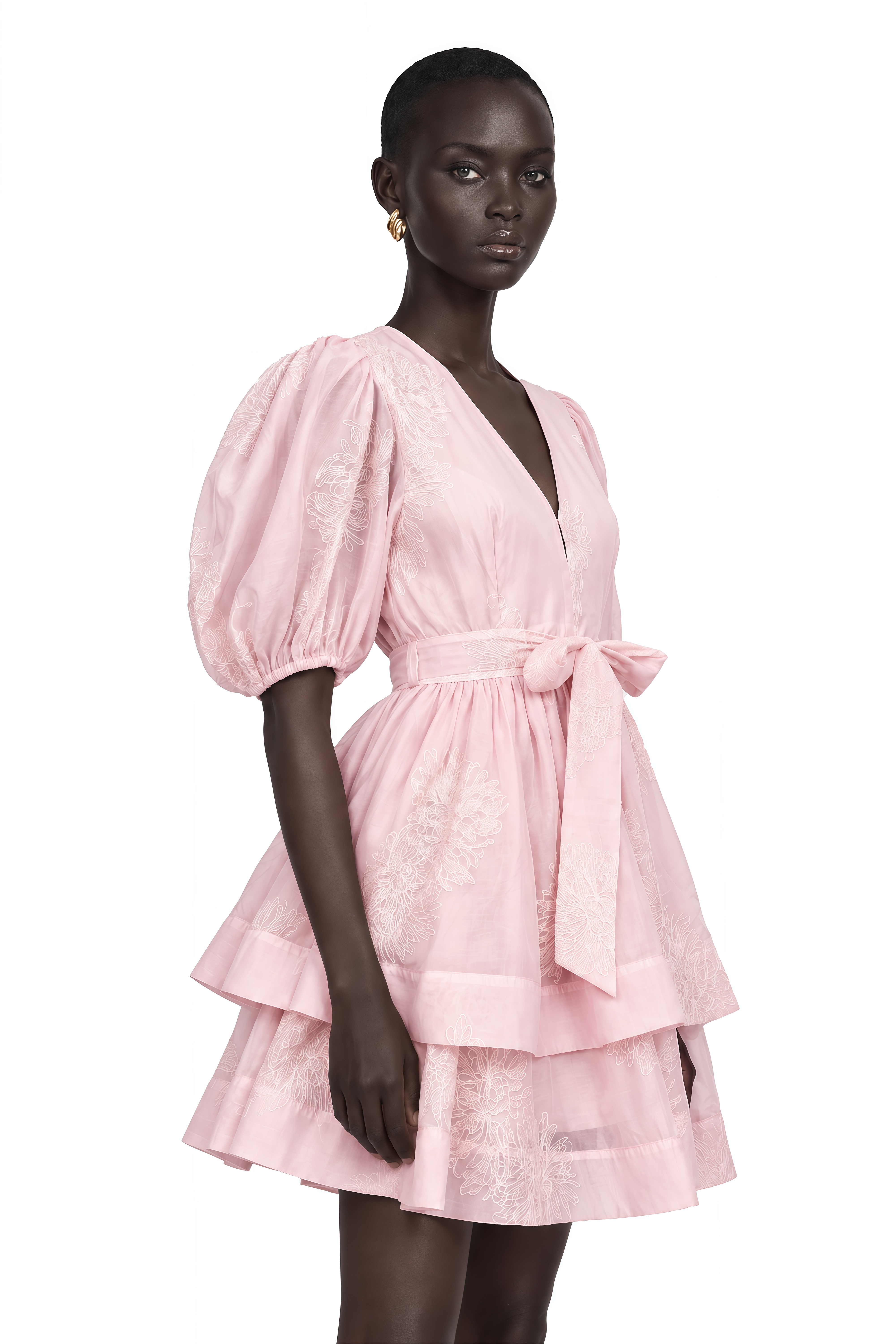 Florence Pink Floral-Embroidered Layered Mini Dress