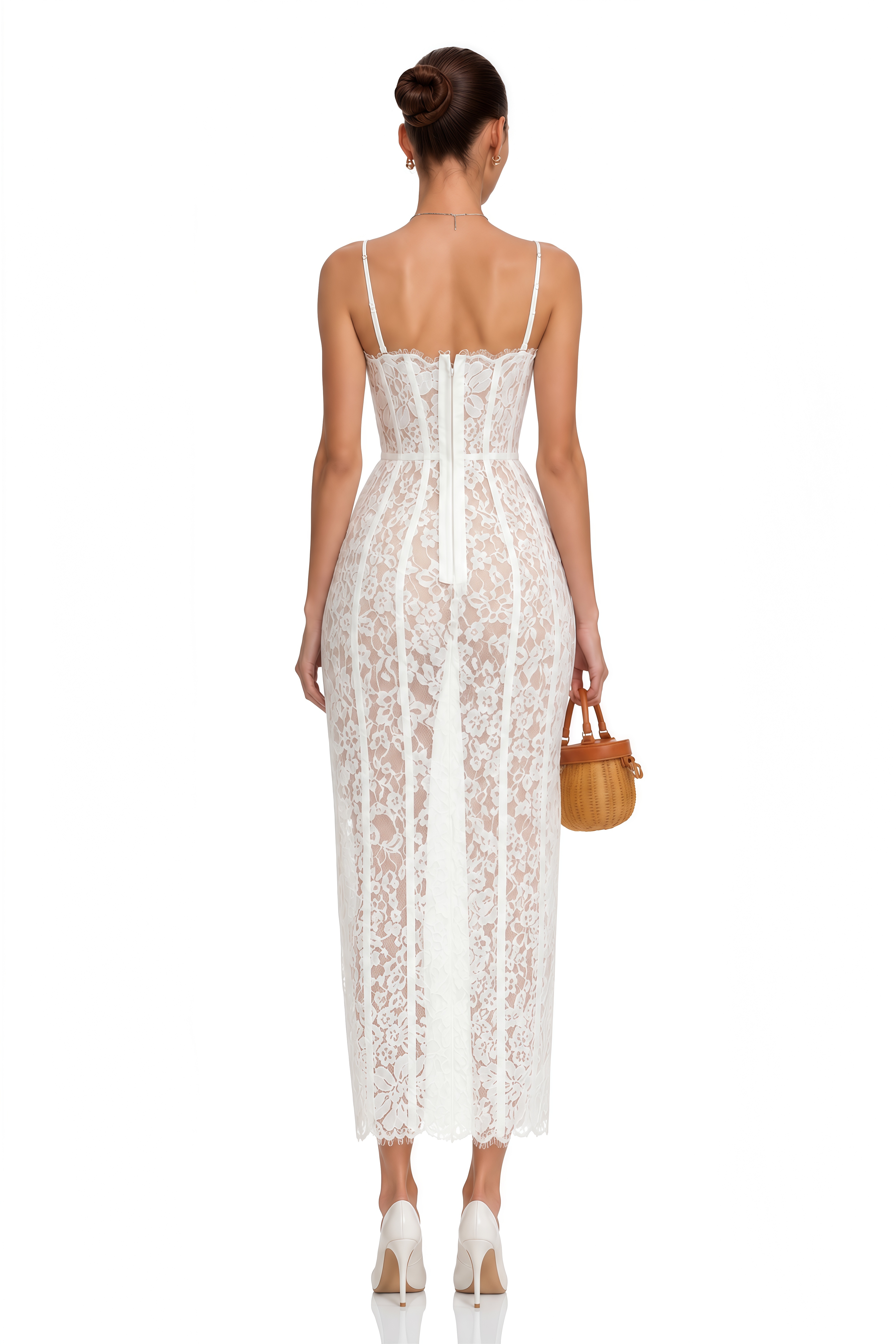Giorgia White Floral Lace Corset Maxi Dress