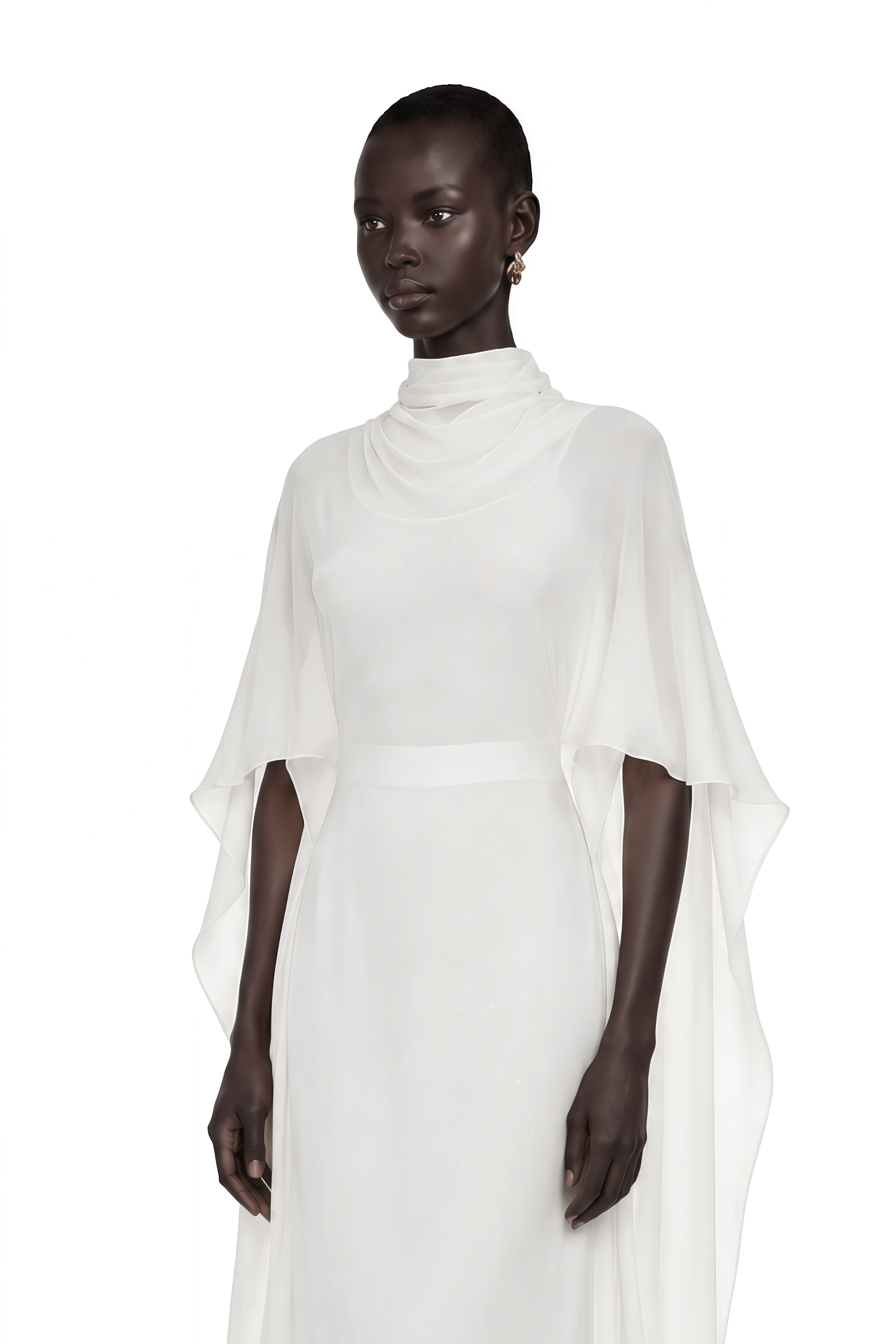 Lebeda White Backless Maxi Dress with Cape