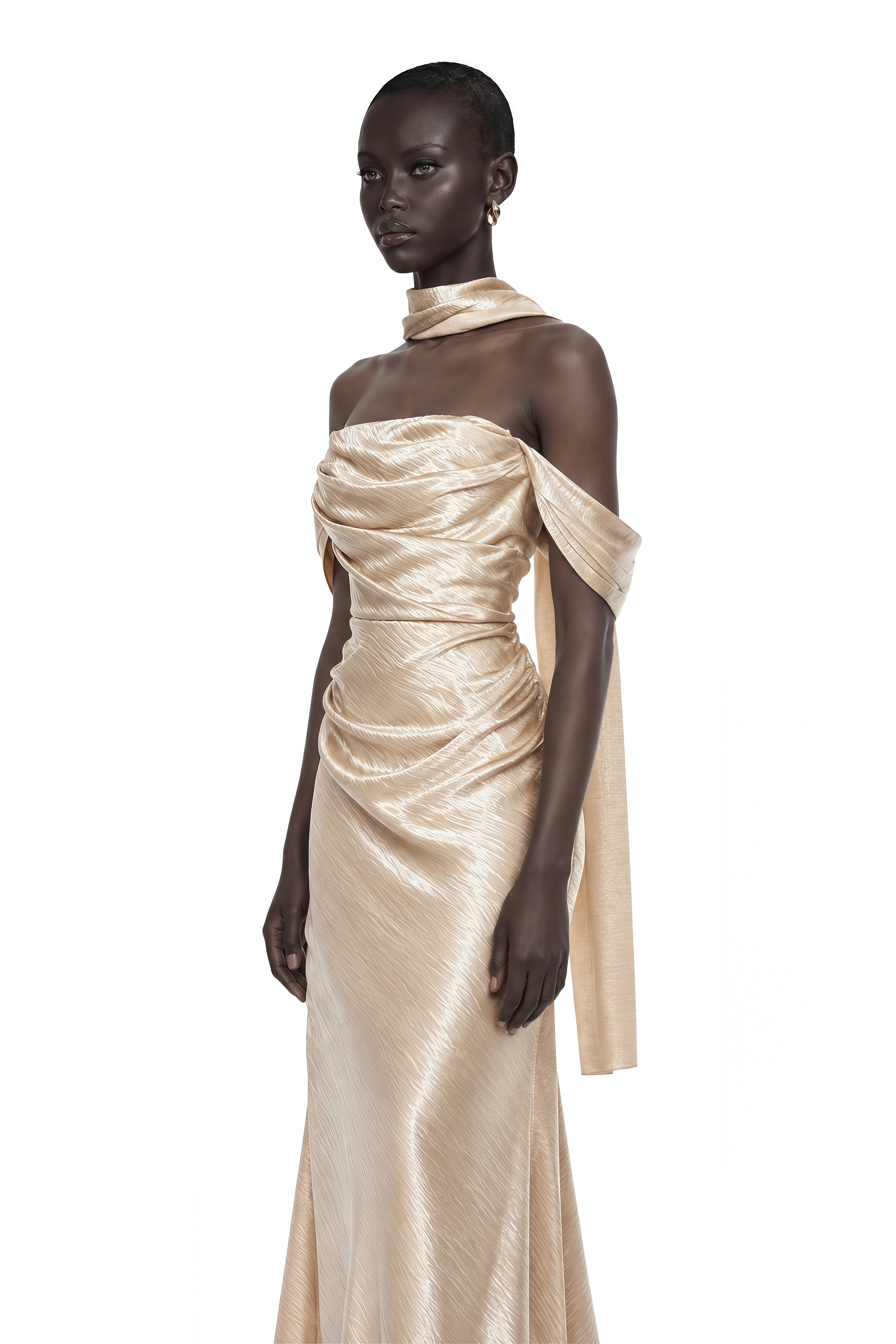 Blanche Gold Off Shoulder Mermaid Maxi Dress