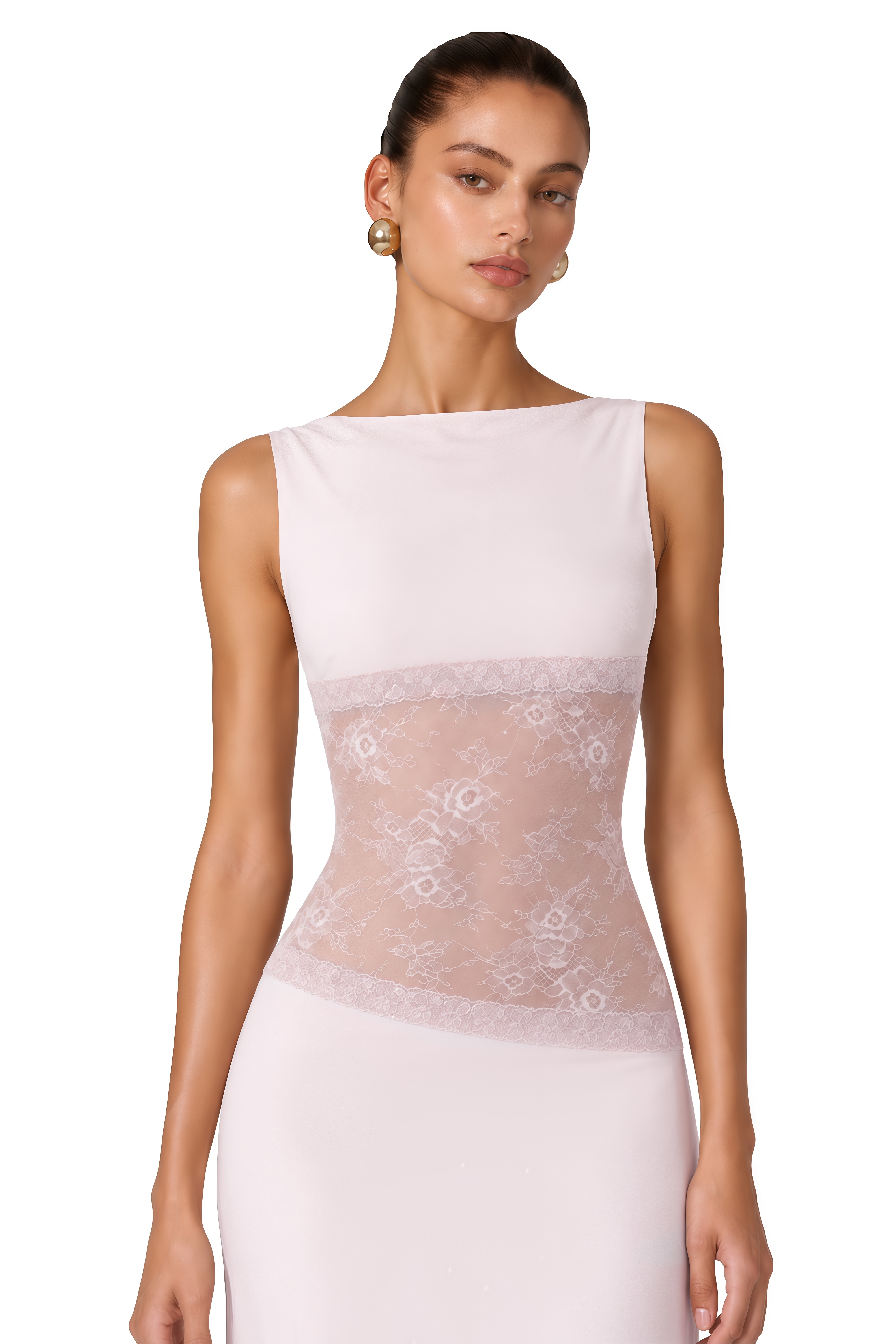 Annemarie Pink Lace Panel Stretch Maxi Dress
