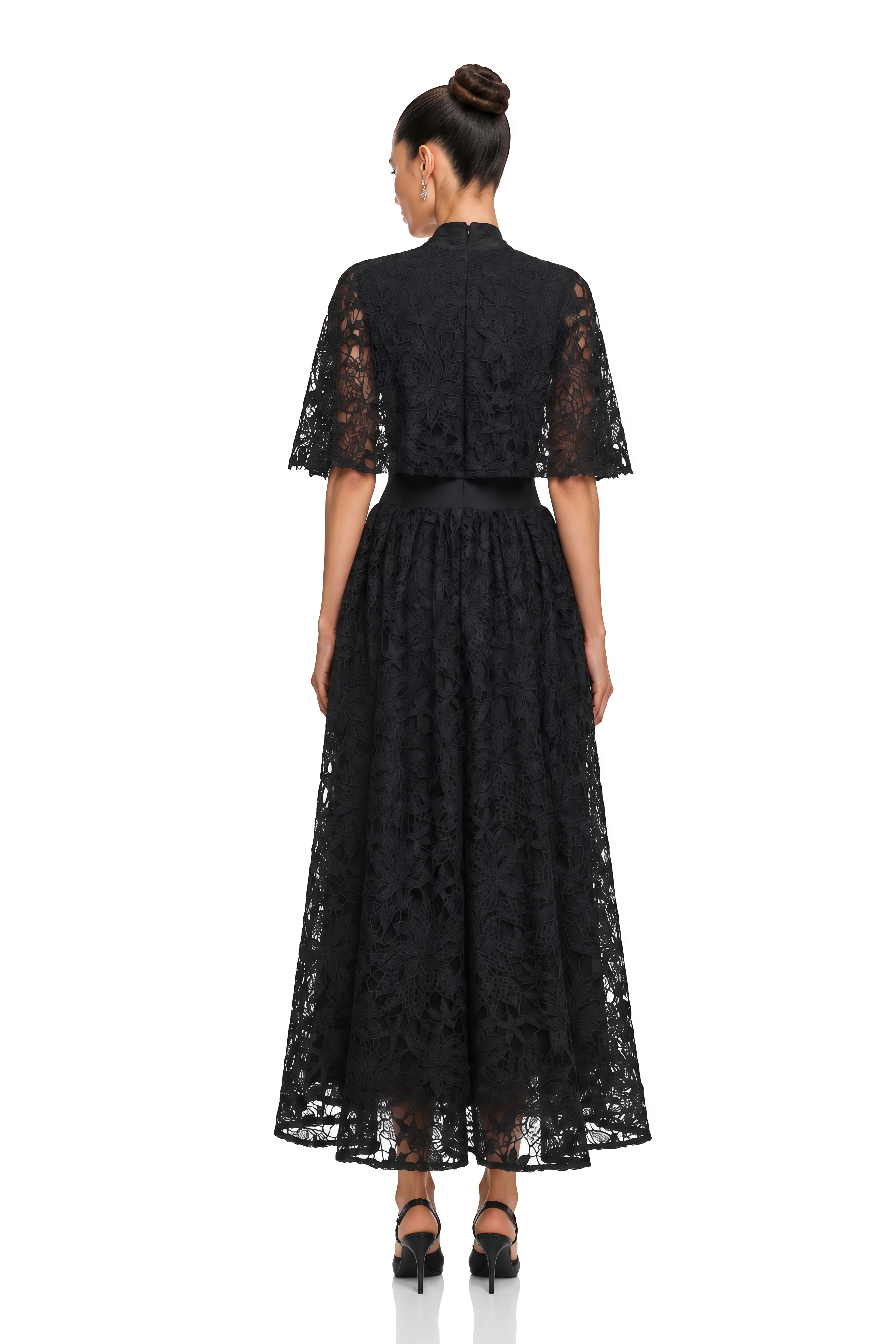 Sissel Black Floral Lace Maxi Dress with Self-Tie