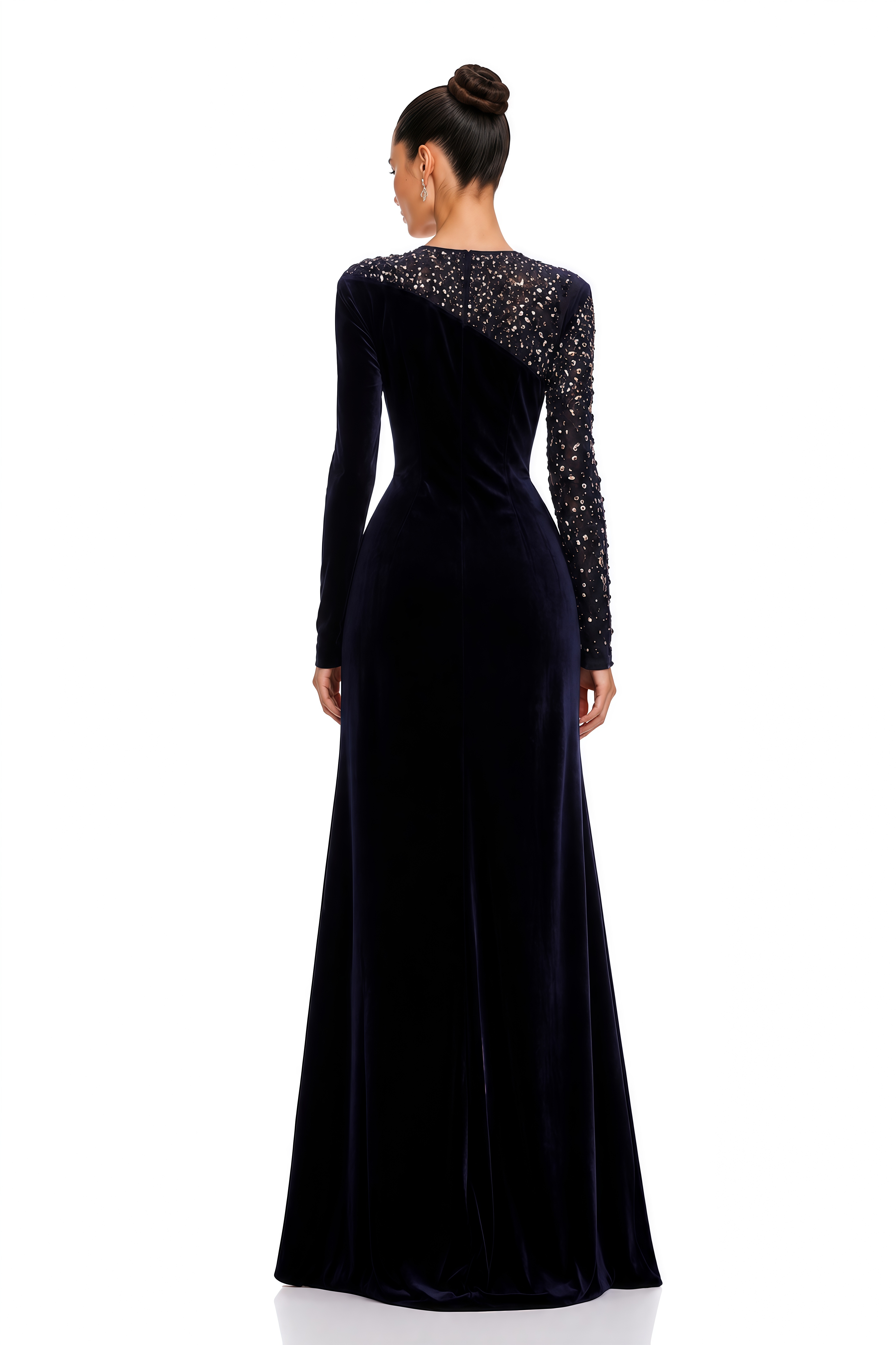 Rosemary Blue Embellished Velvet Maxi Gown