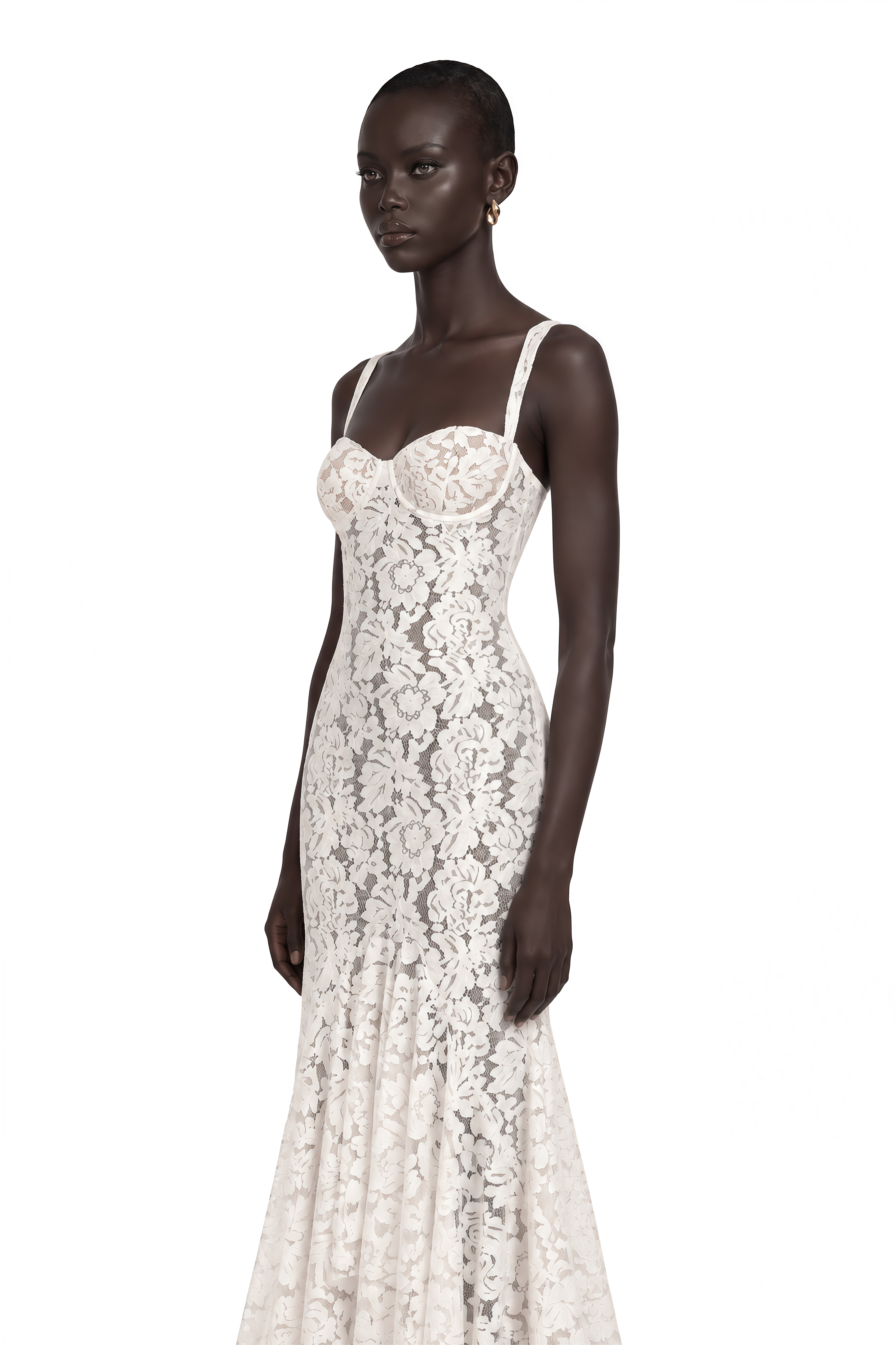 Abbie White Floral Lace Bustier Maxi Dress