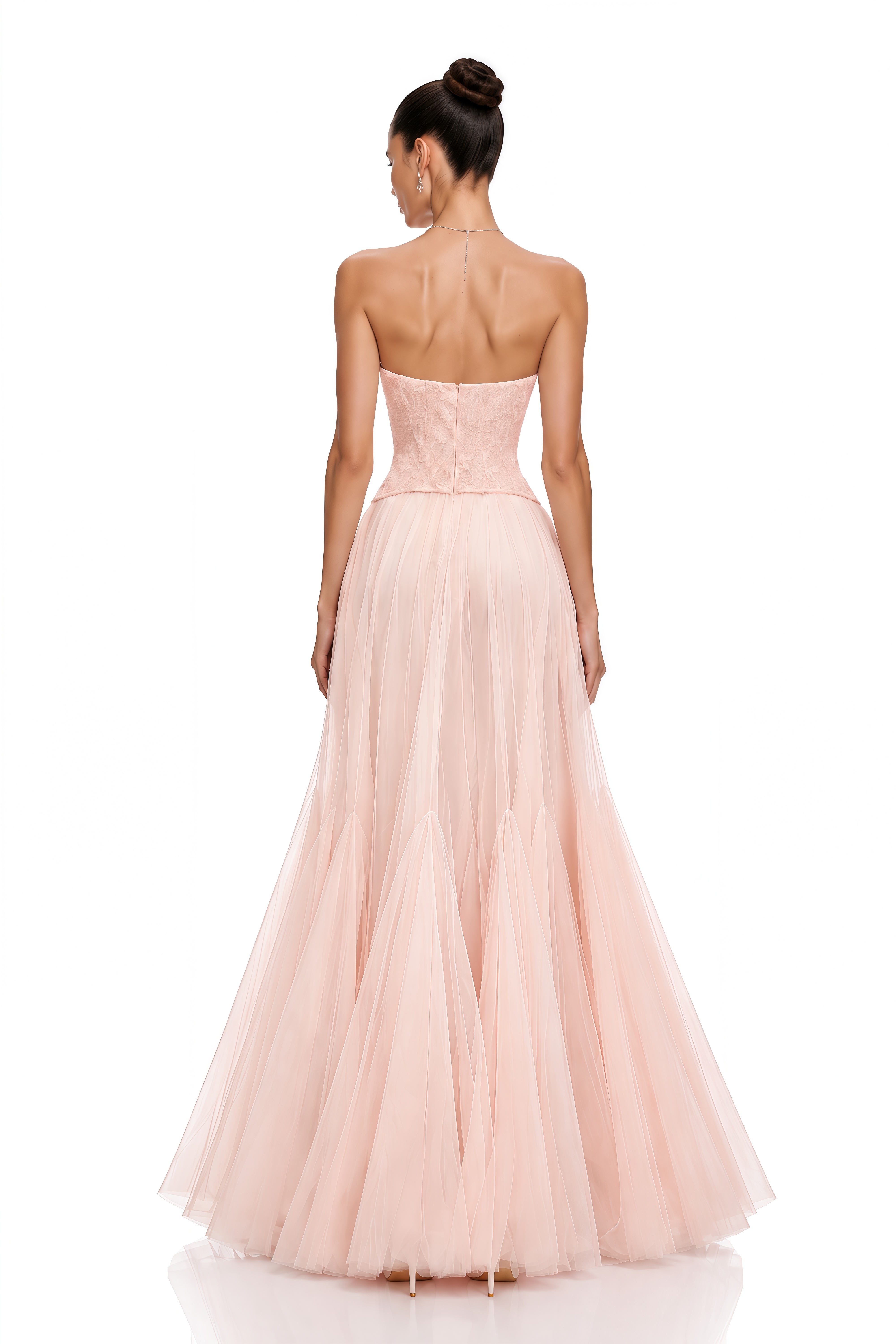 Ulrique Pink Lace Corset Tulle Maxi Dress