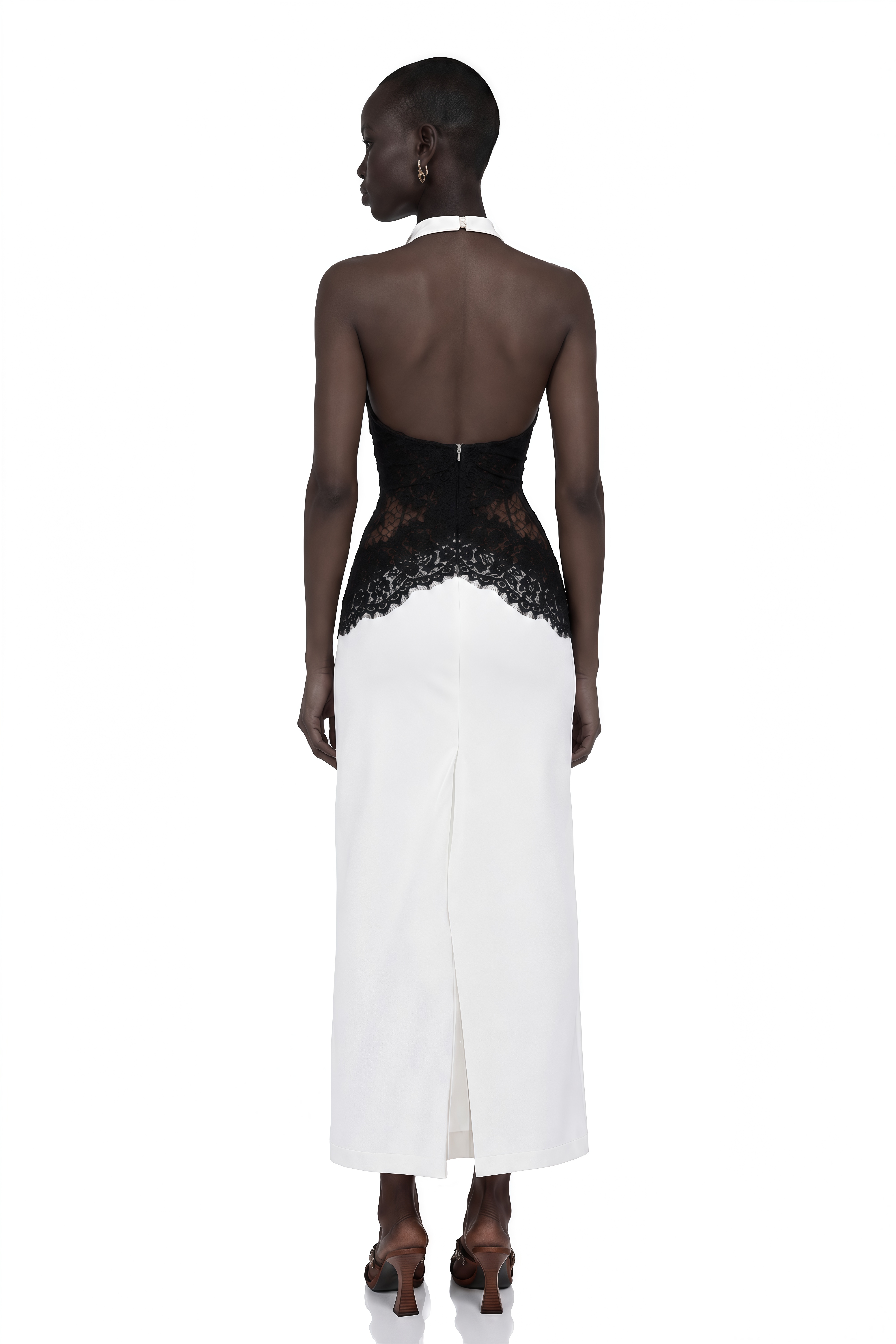 Ilaria White Halterneck Lace Panel Maxi Dress