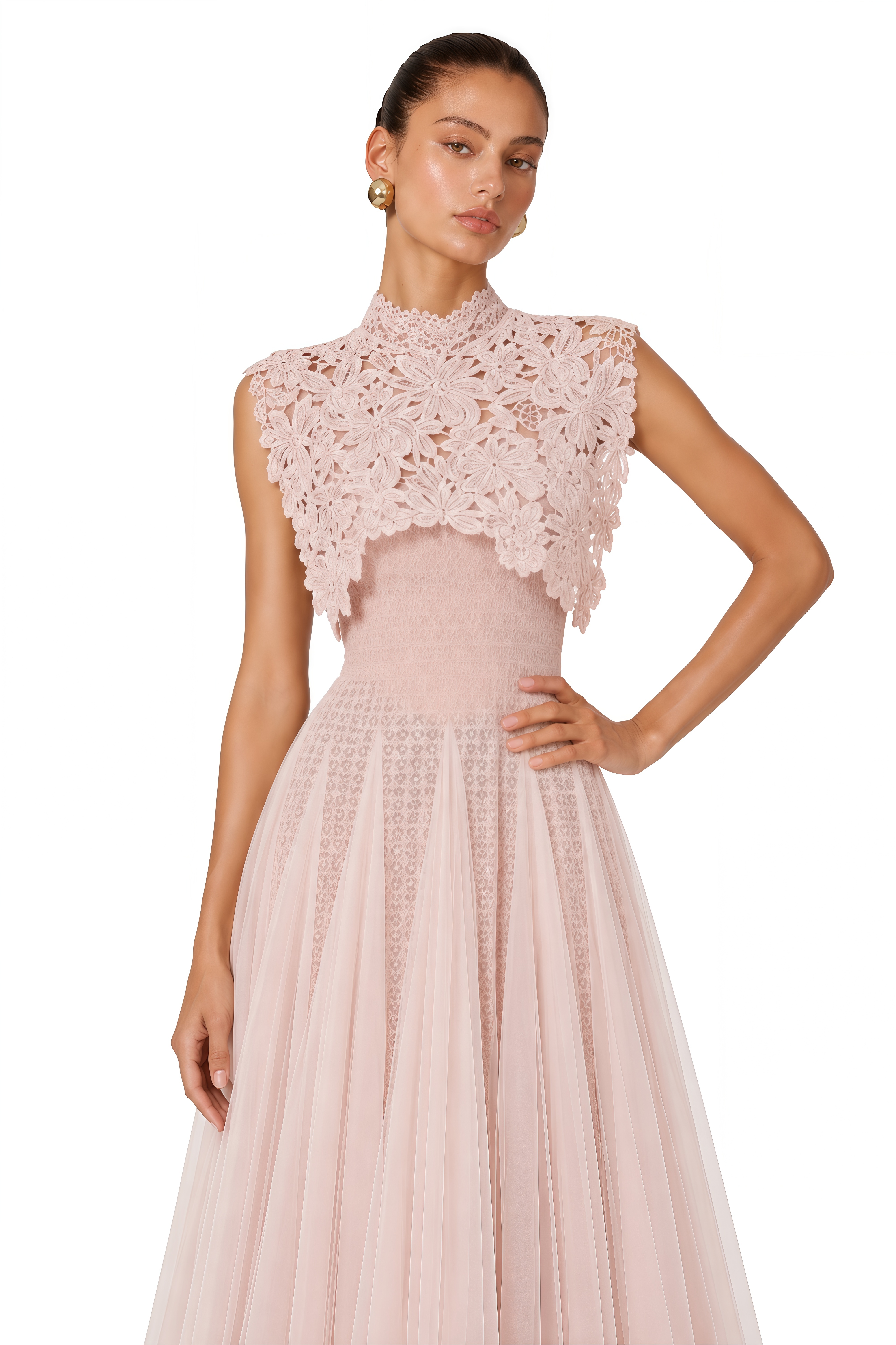 Margaret Light Pink Floral Crochet Midi Dress