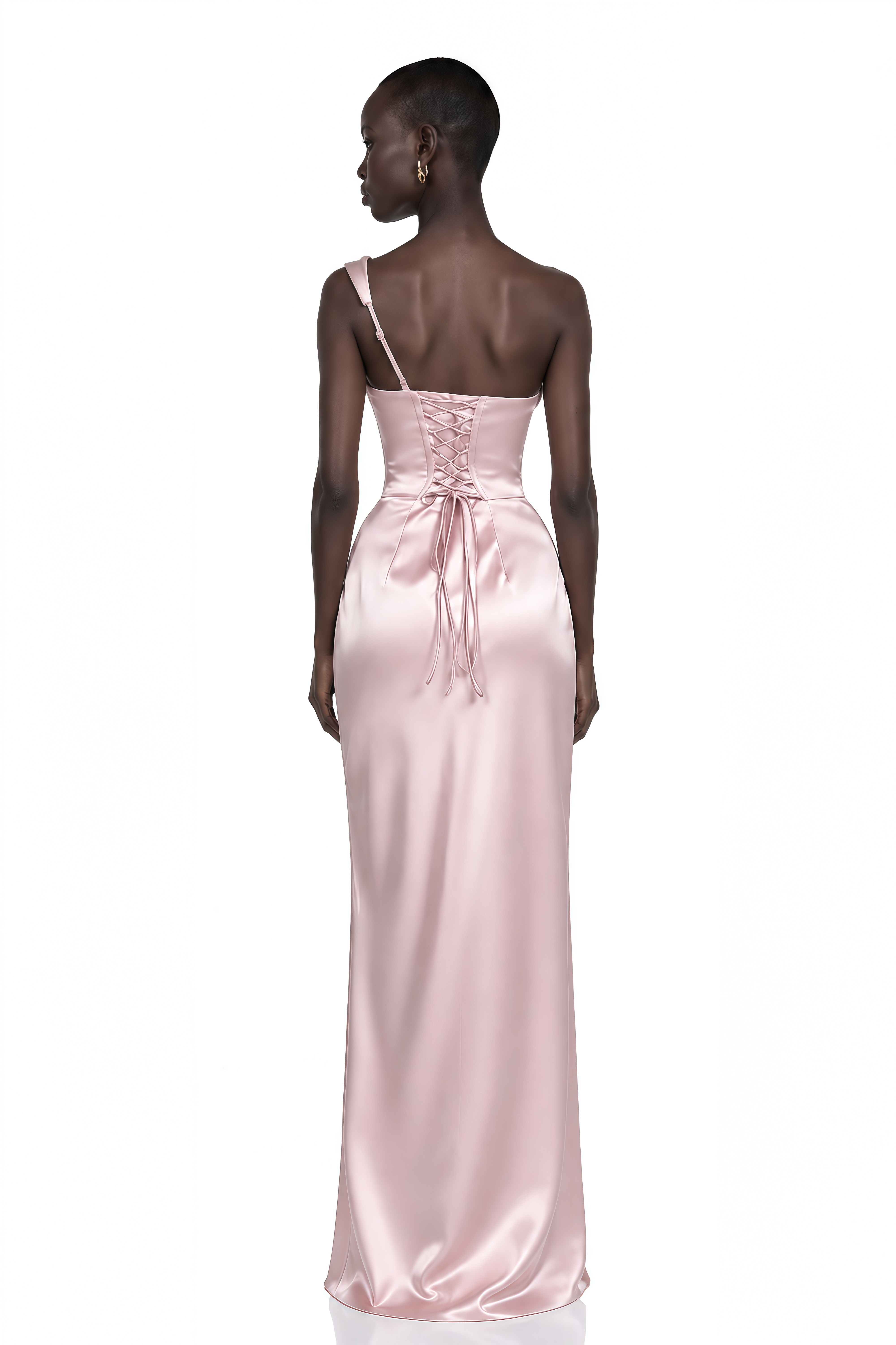 Hannah Pink One Shoulder Satin Maxi Dress
