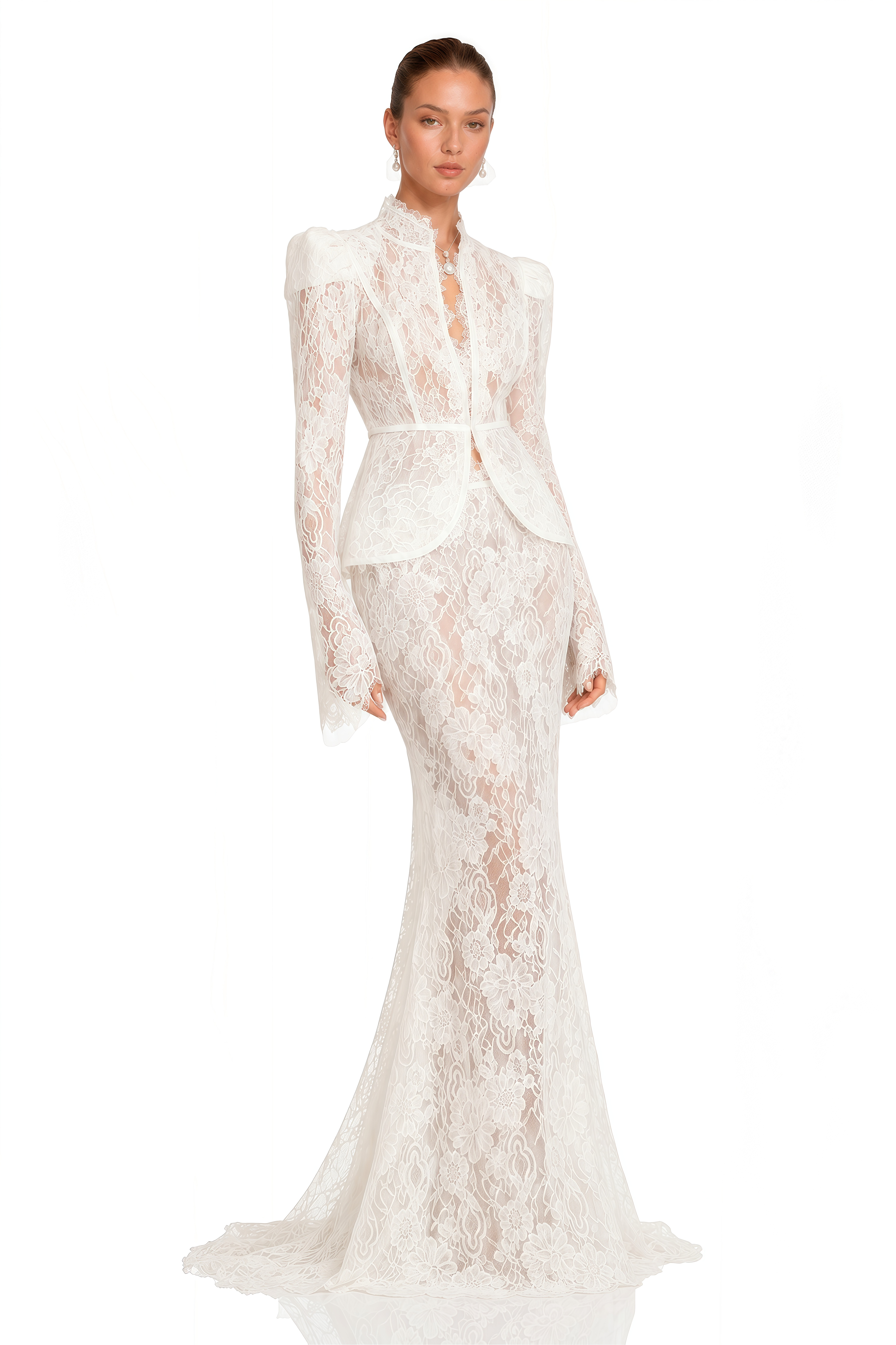 Adèle White Puff Floral Blouse & Mermaid Skirt Set