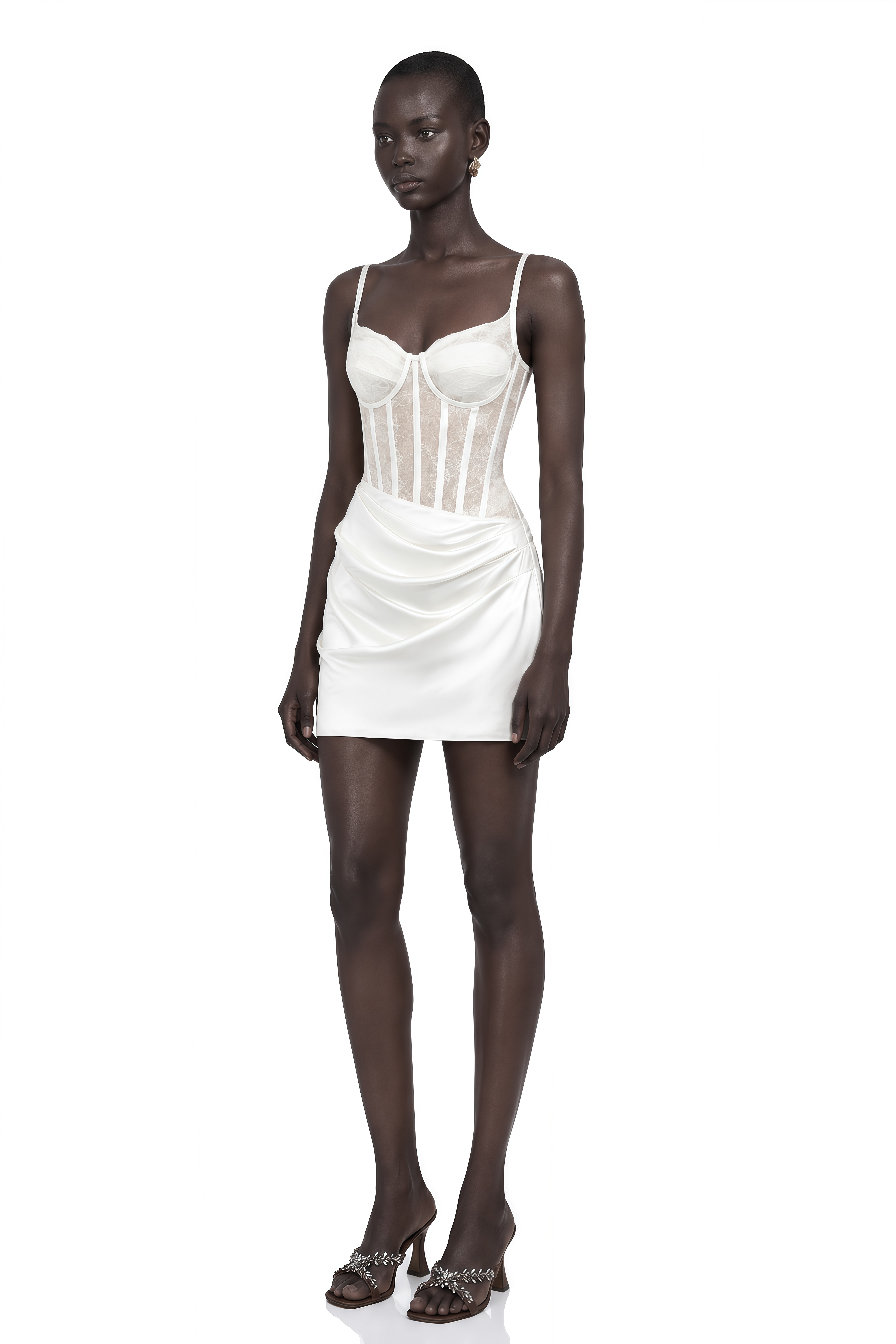 Eufrosina White Bodycon Mini Dress with Lace Panels