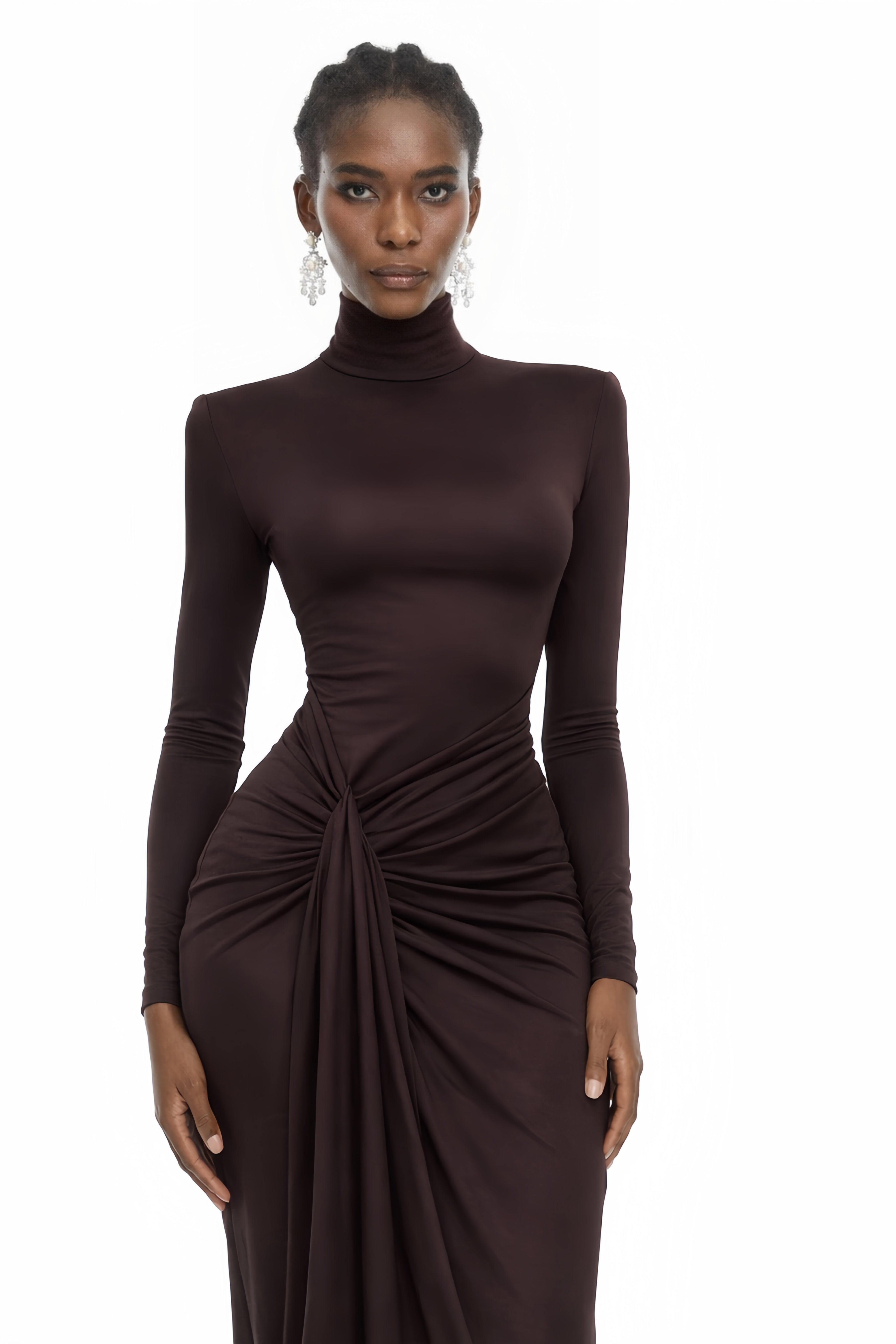 Turtleneck Long-sleeve Slit Maxi Dress