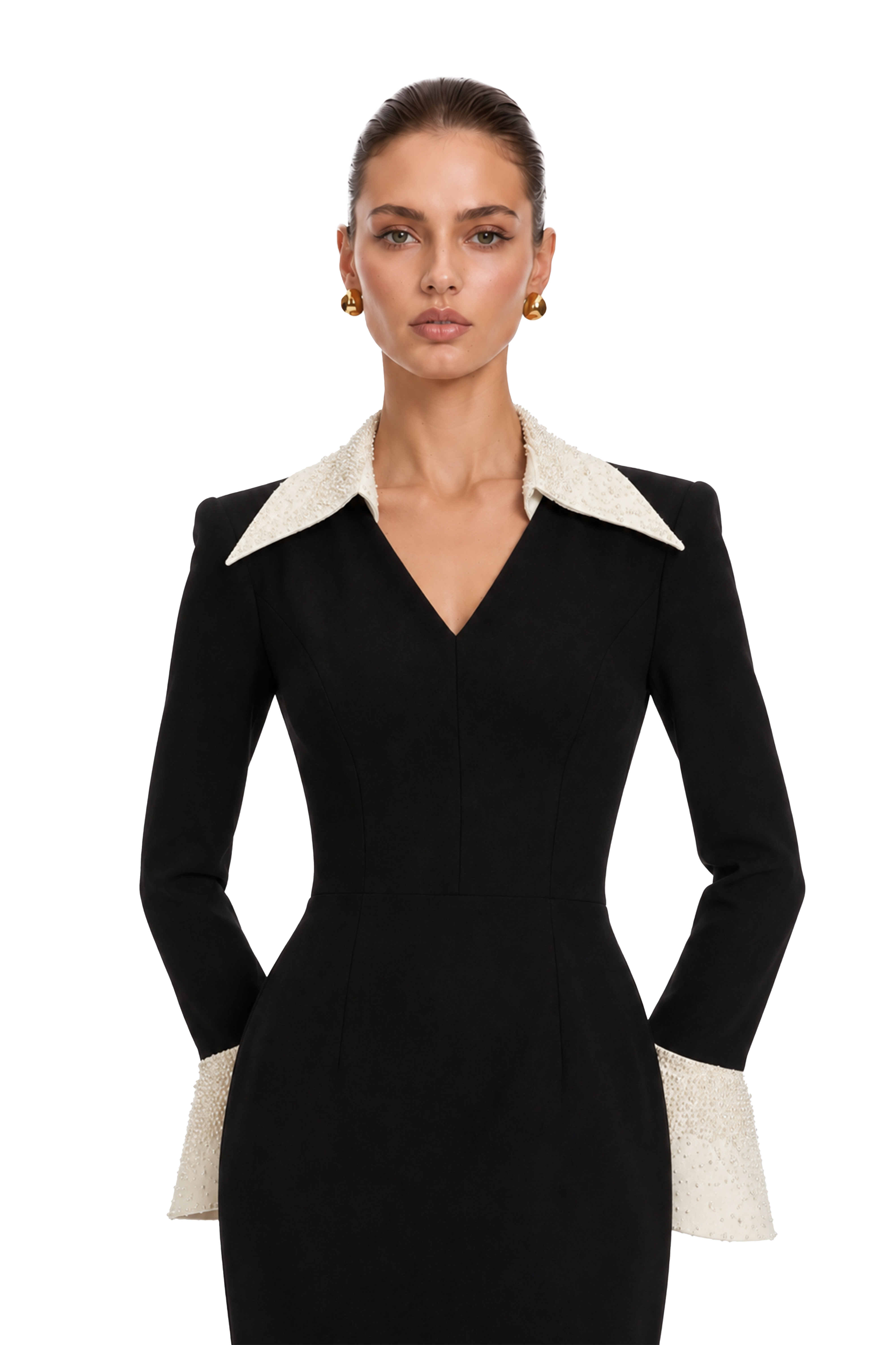 Aina Black Embellished Corset Midi Dress