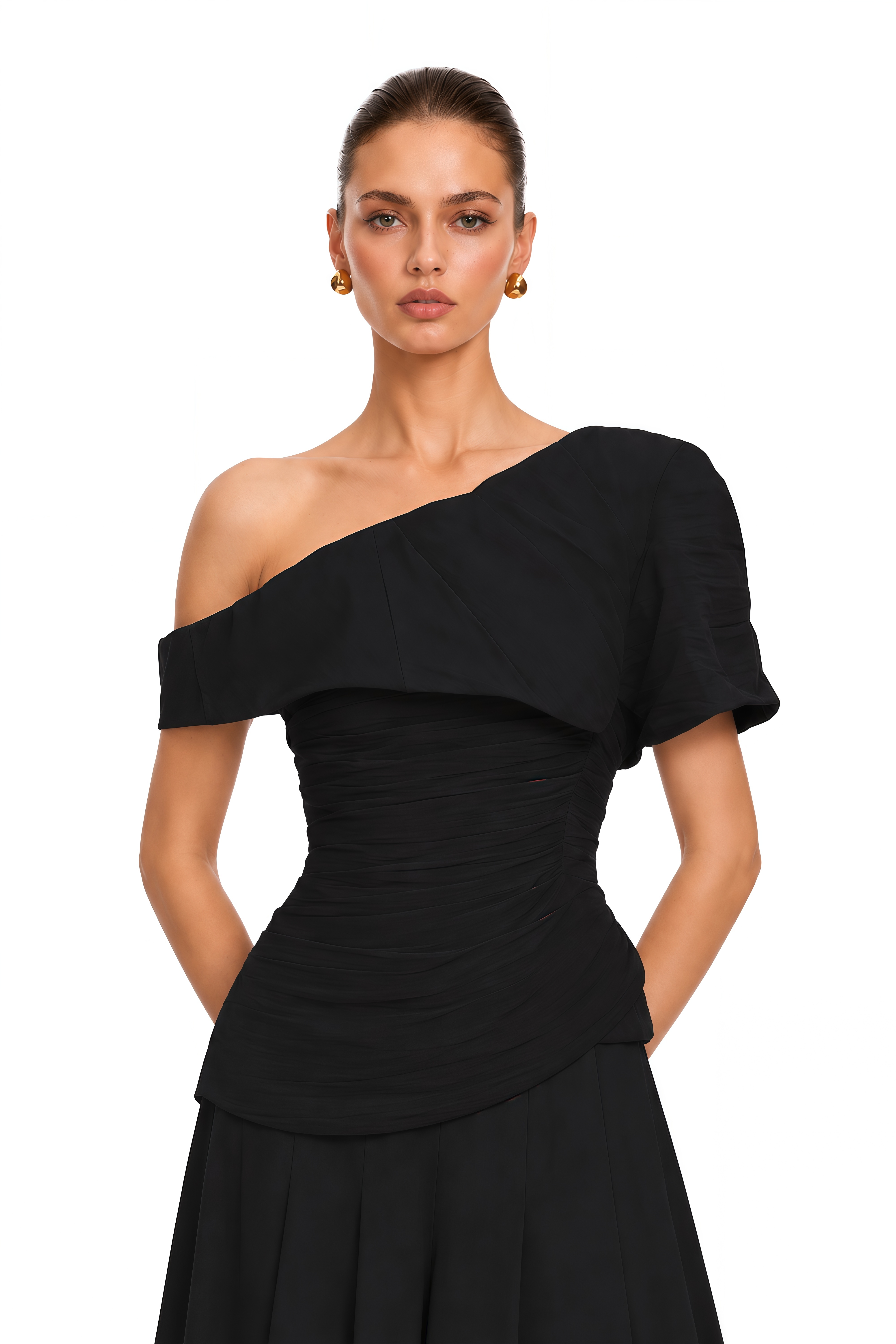 Adèle creased top & trousers matching set in Black