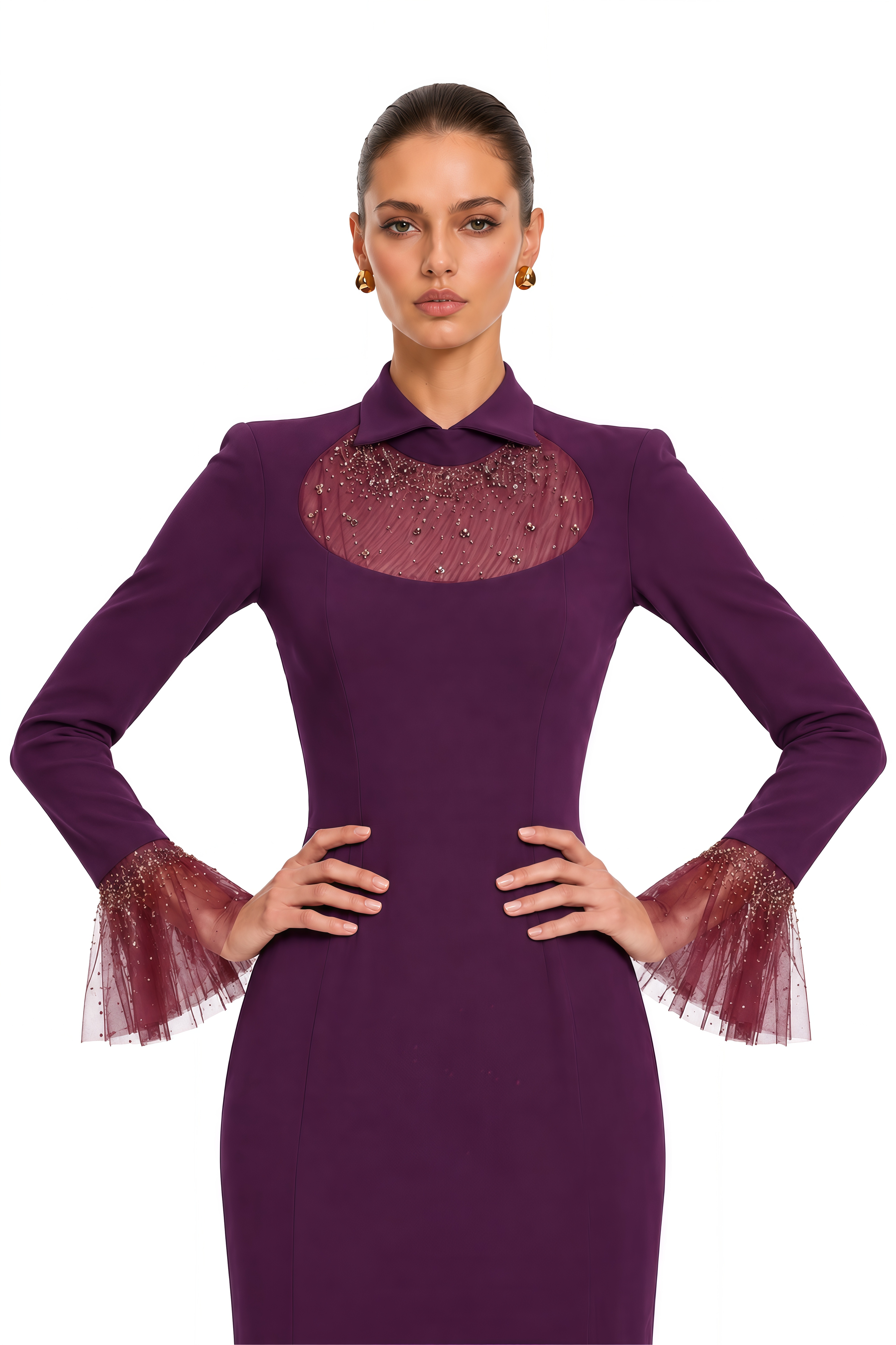 Berenice Purple Embellished Tulle Maxi Dress