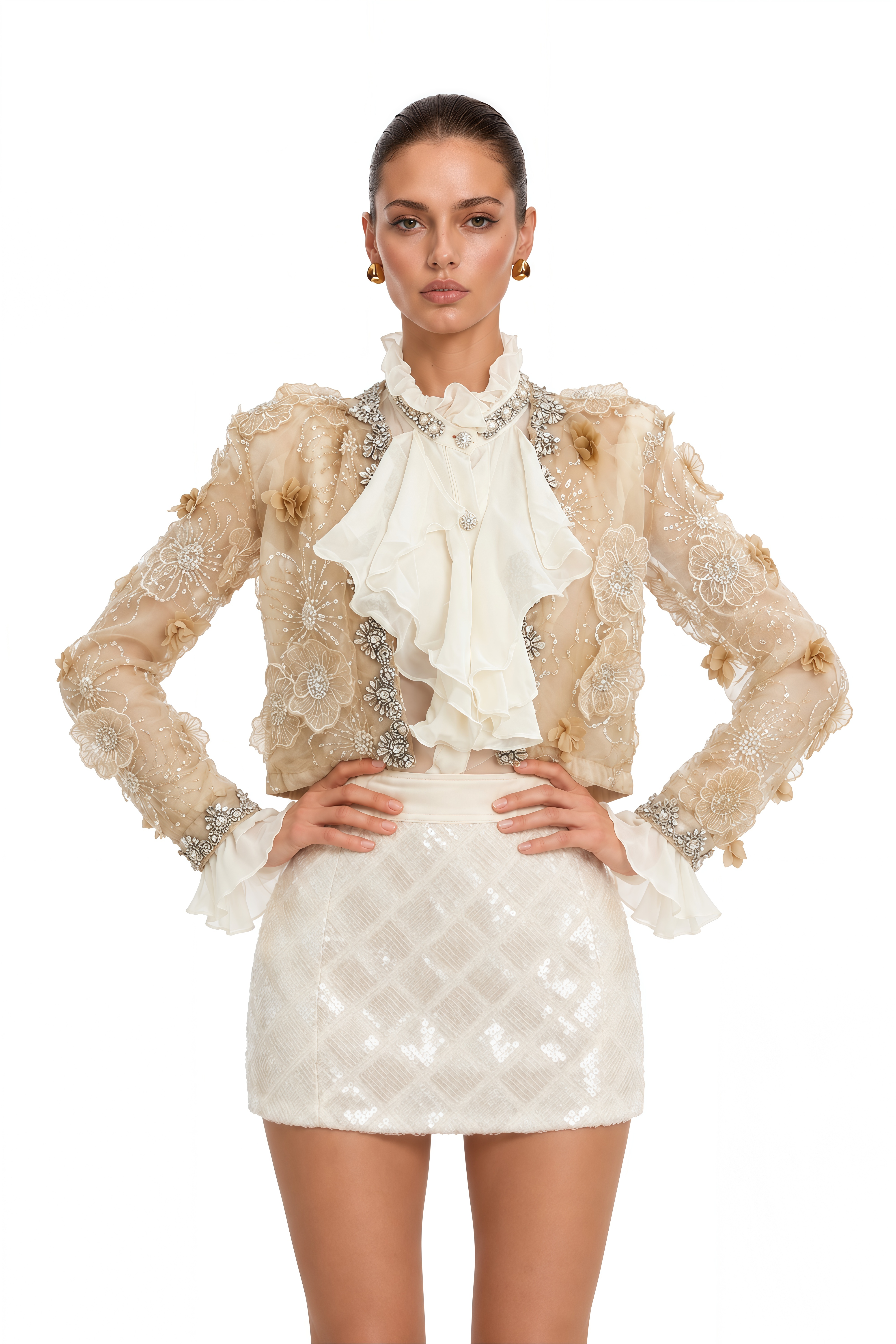 Liane Semi-Sheer Flower Beaded Organza Light Luxury Jacket