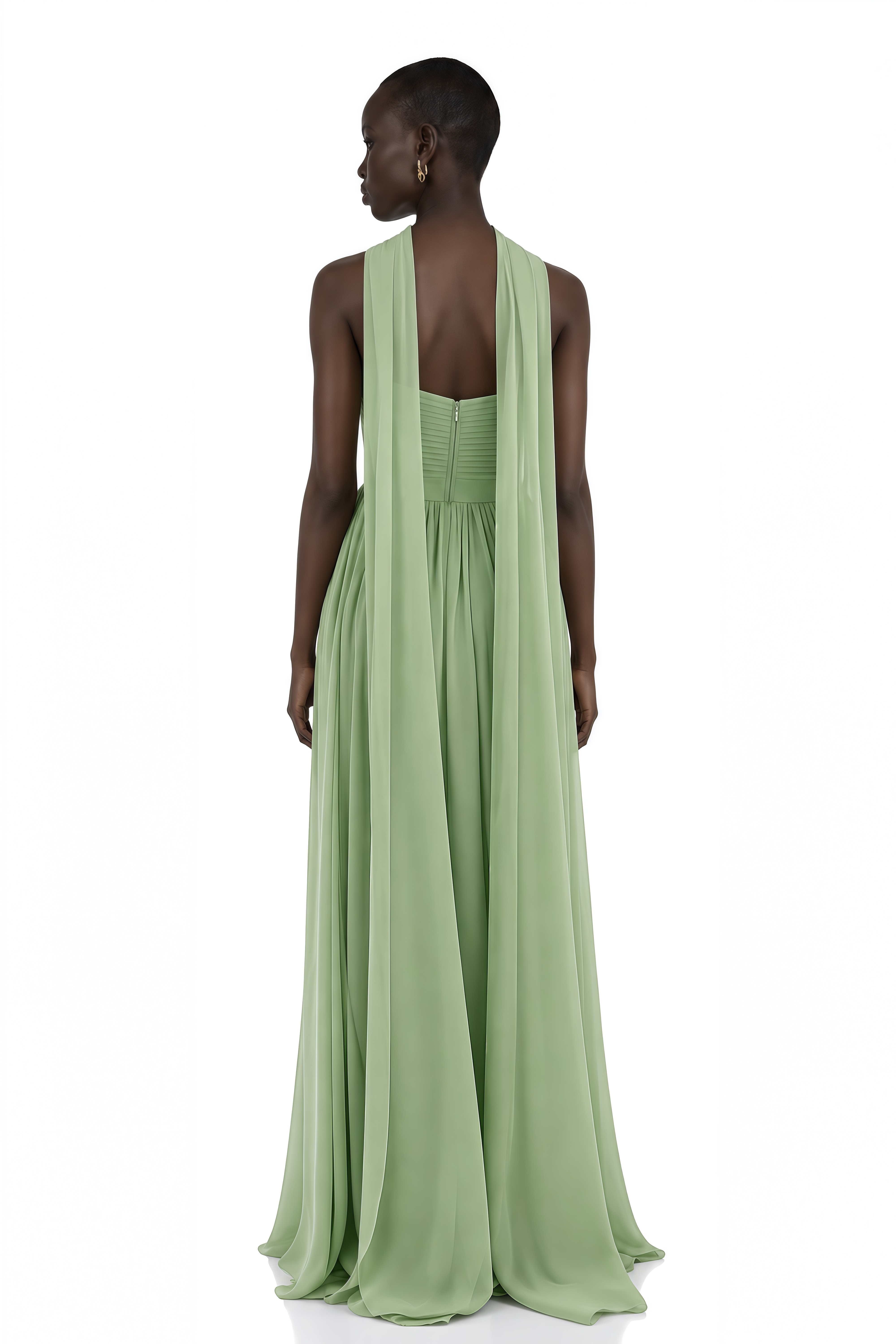 Taylor Sage Green Off Shoulder Pleated Maxi Dress