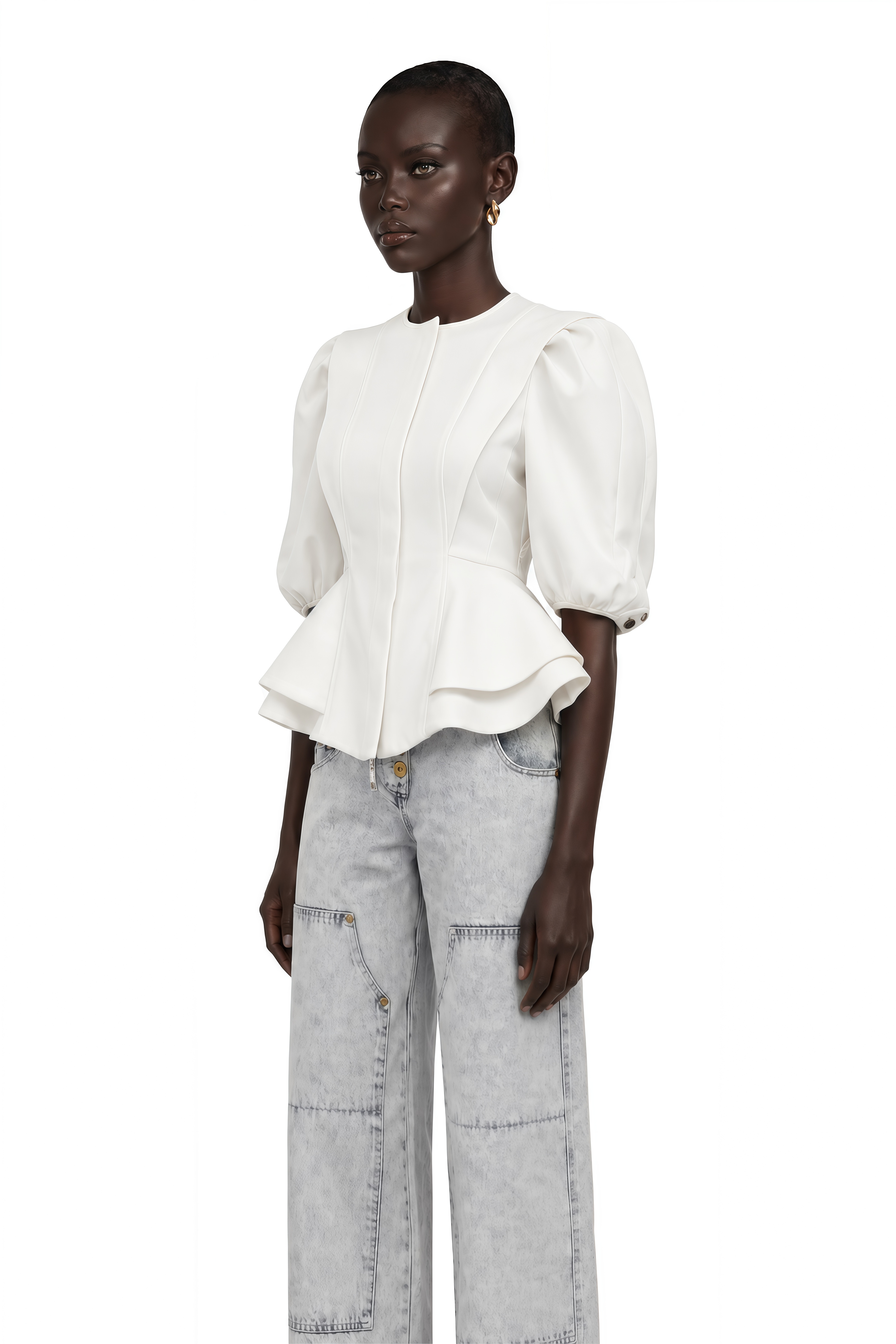 Gwenaëlle White Peplum Waist Blouse