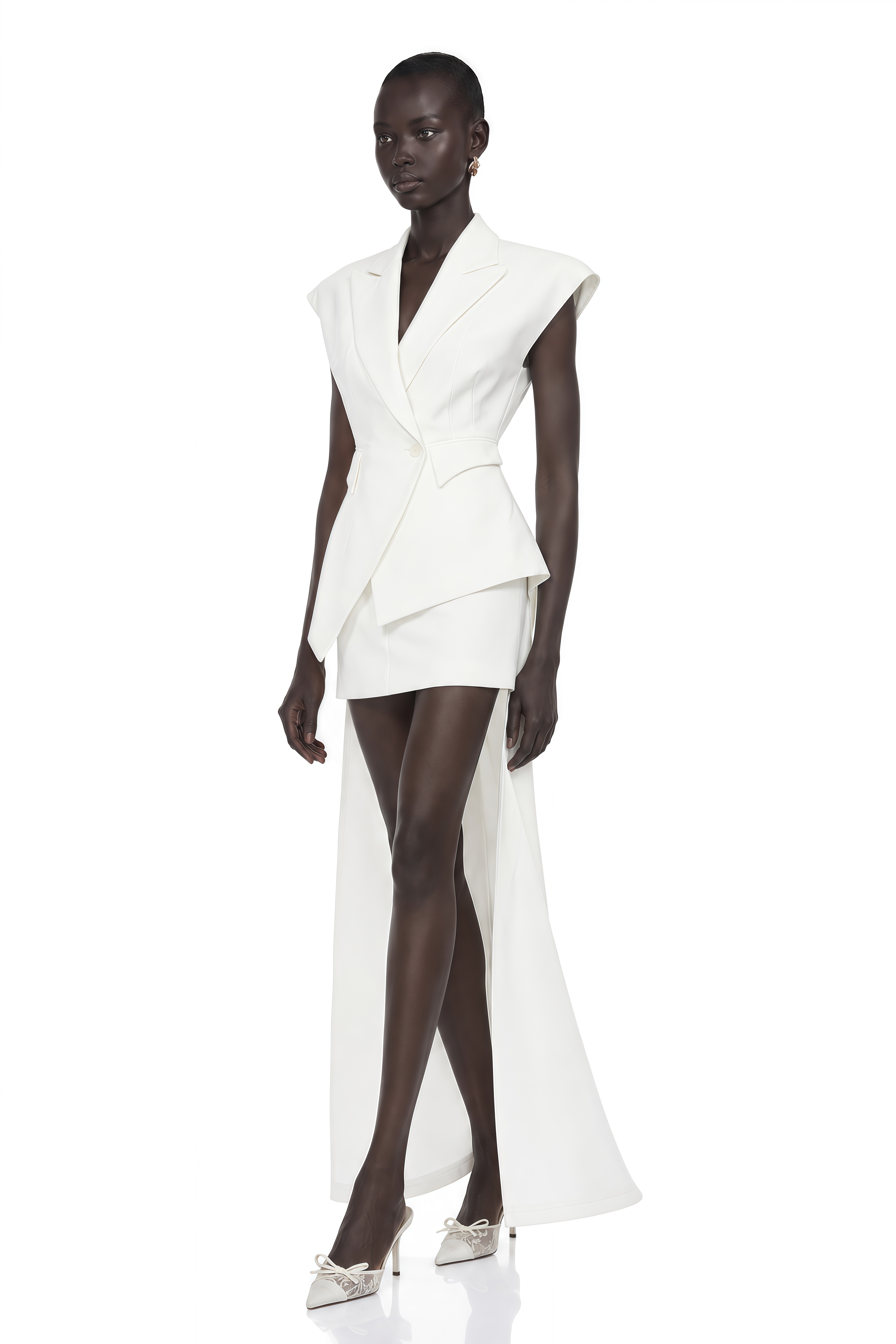 Grace White Asymmetrical Blazer & Skirt Set