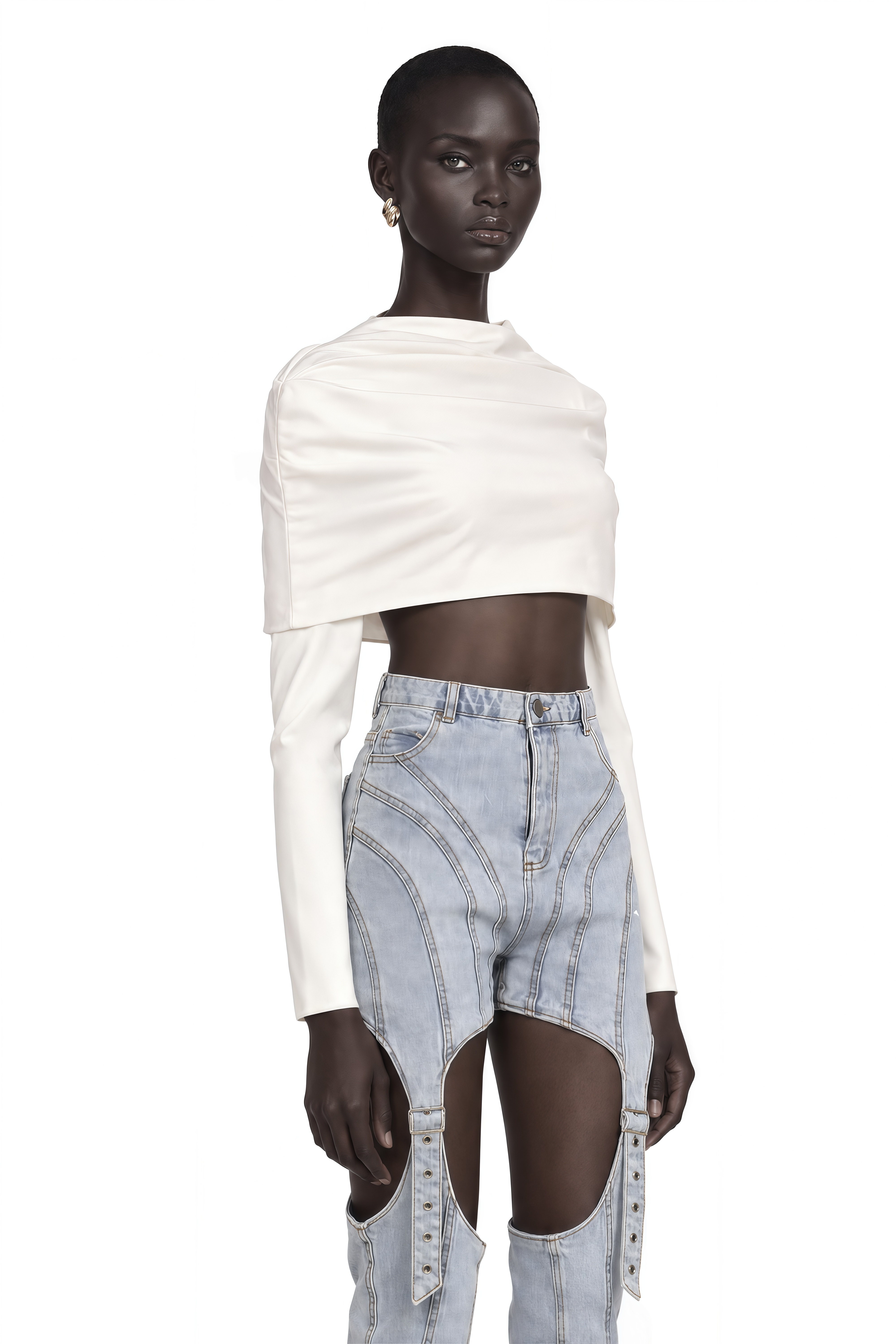 Hanna White Ruched Cropped Top