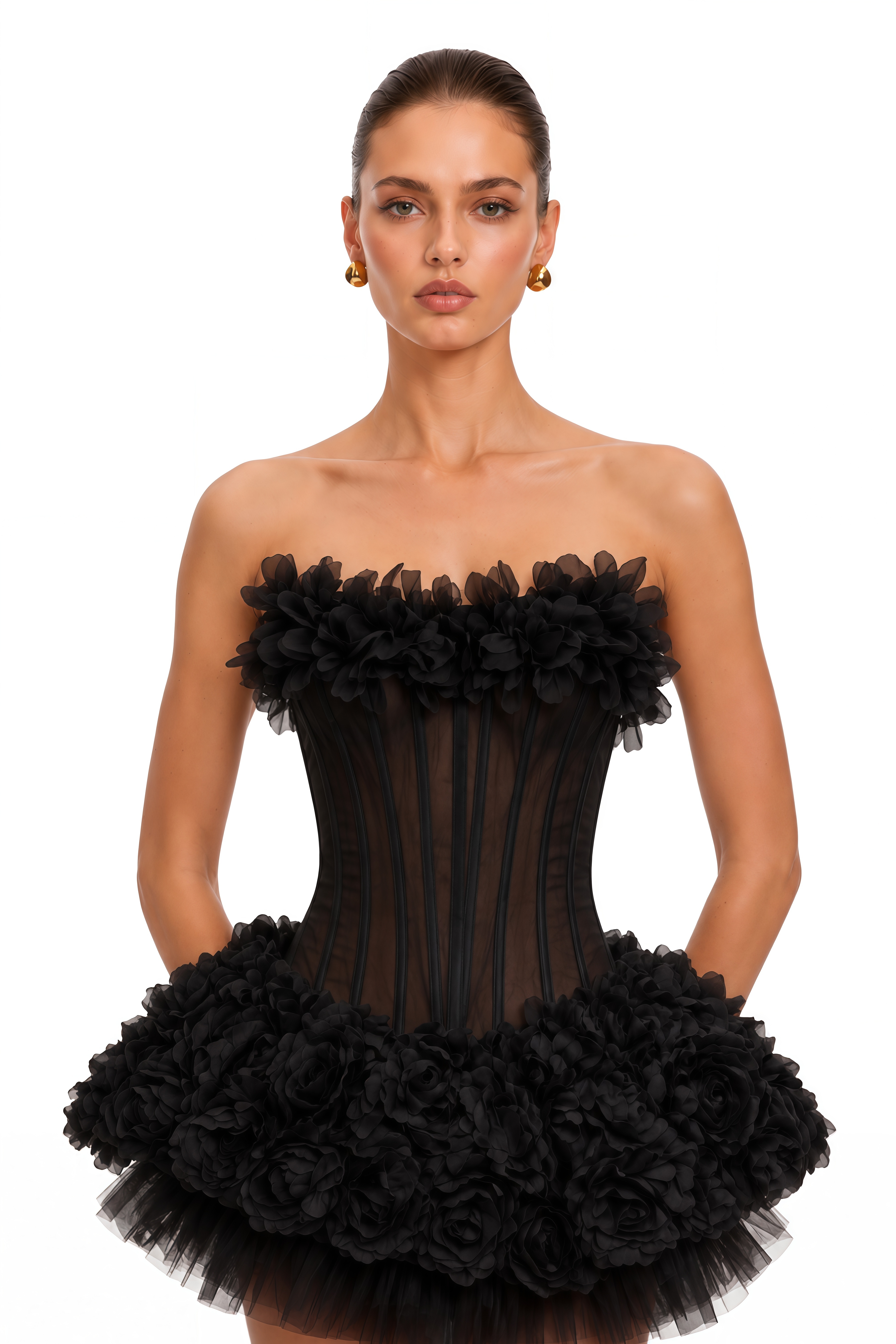 Rachel Black 3D Petal Tulle Mini Dress
