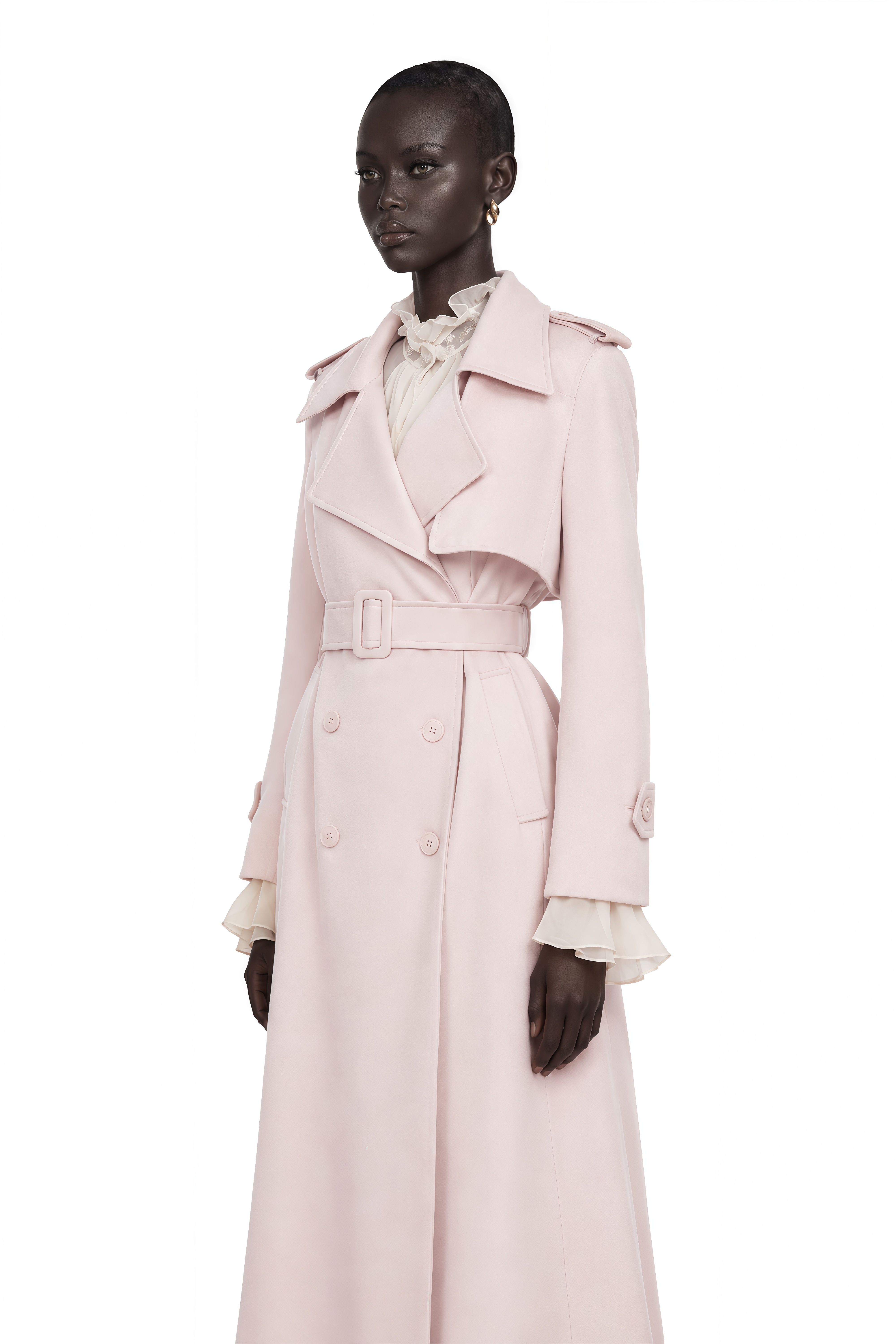 Caméo Pink Double-Breasted Satin Trench Overcoat