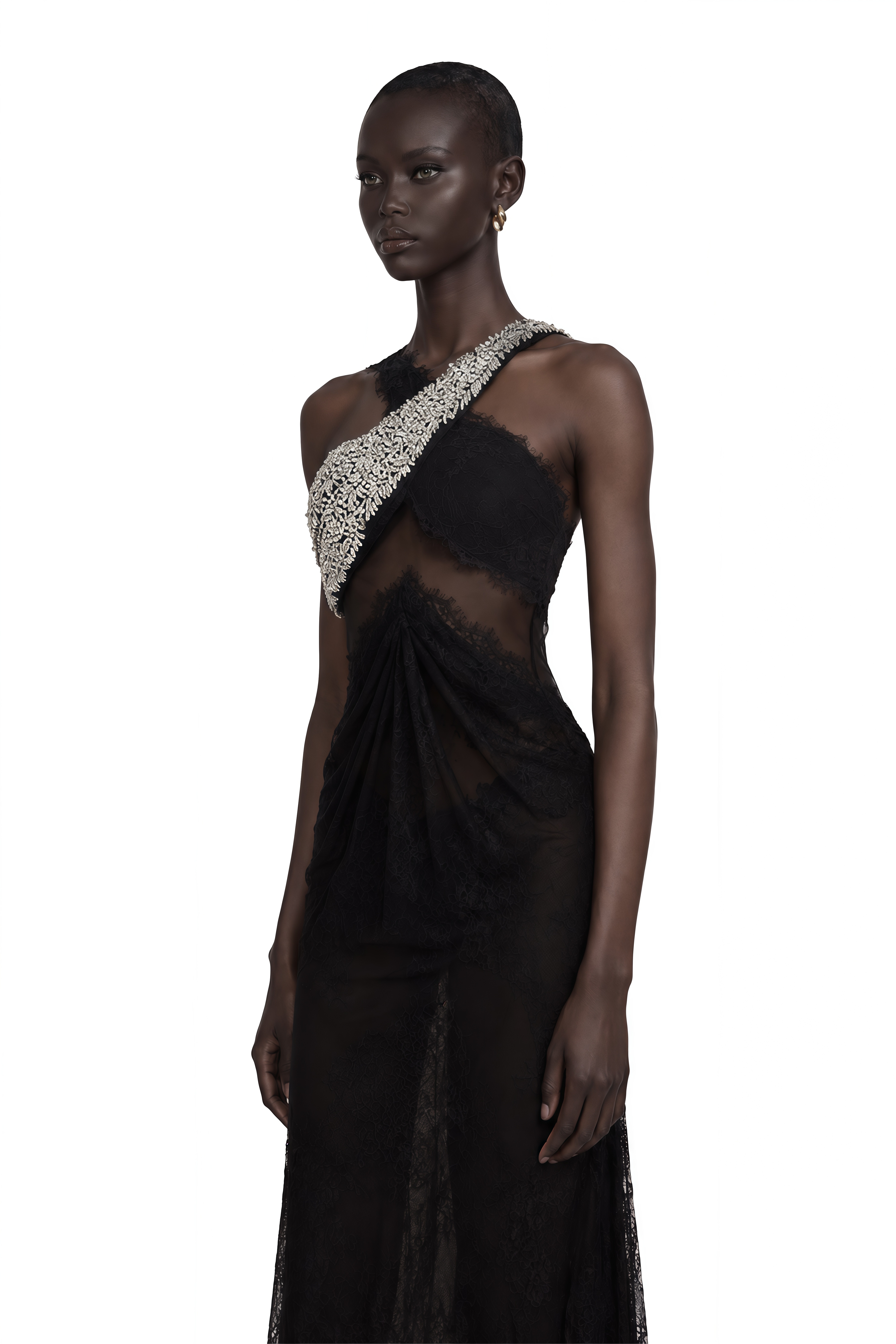 Irène Black Crossover Crystal-Embellished Maxi Dress