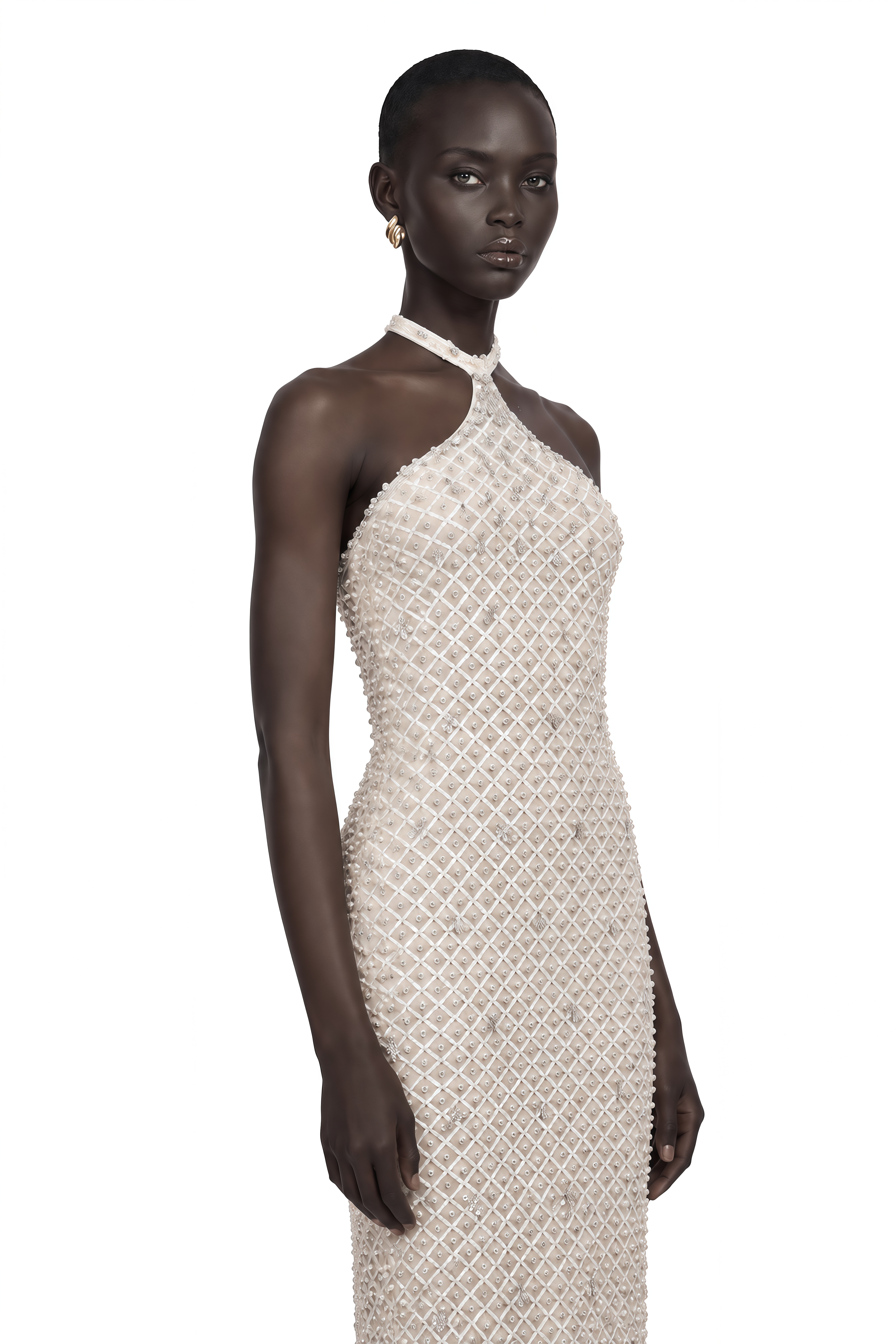 Claudine White Embellished Halterneck Maxi Dress