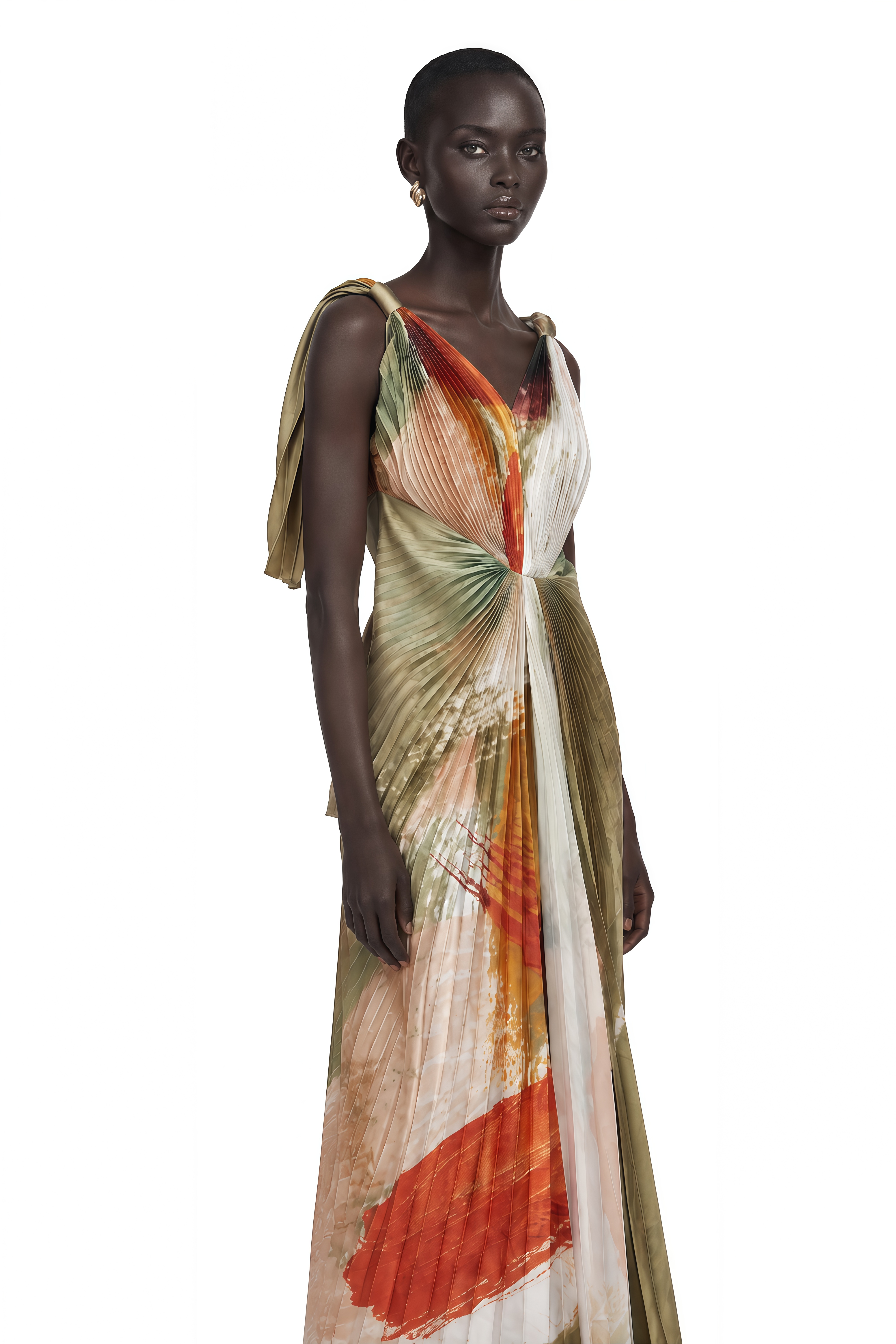 Giulia Green Smudged Graffiti Satin Maxi Dress