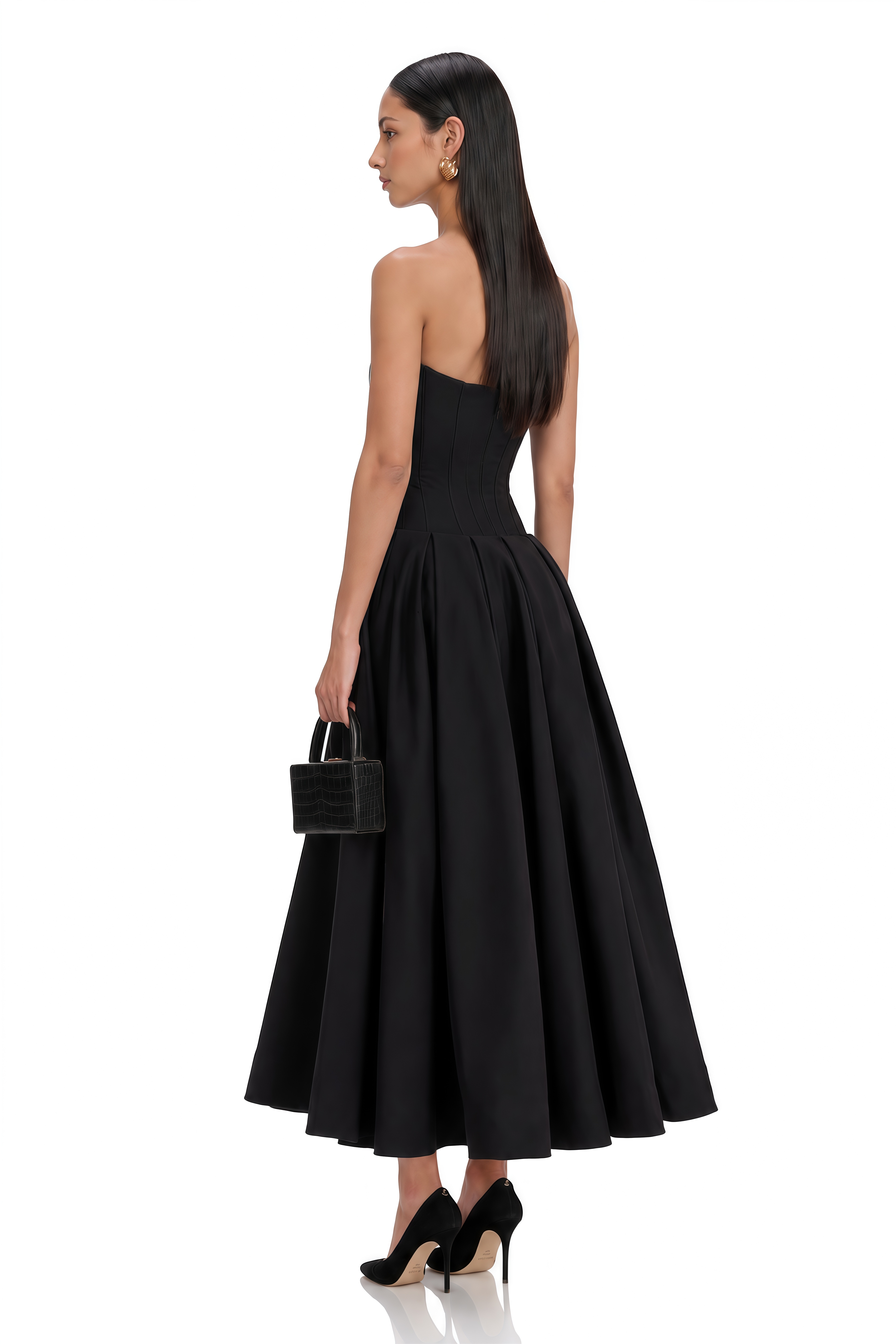 Katherine Black Off-Shoulder Corset Midi Dress
