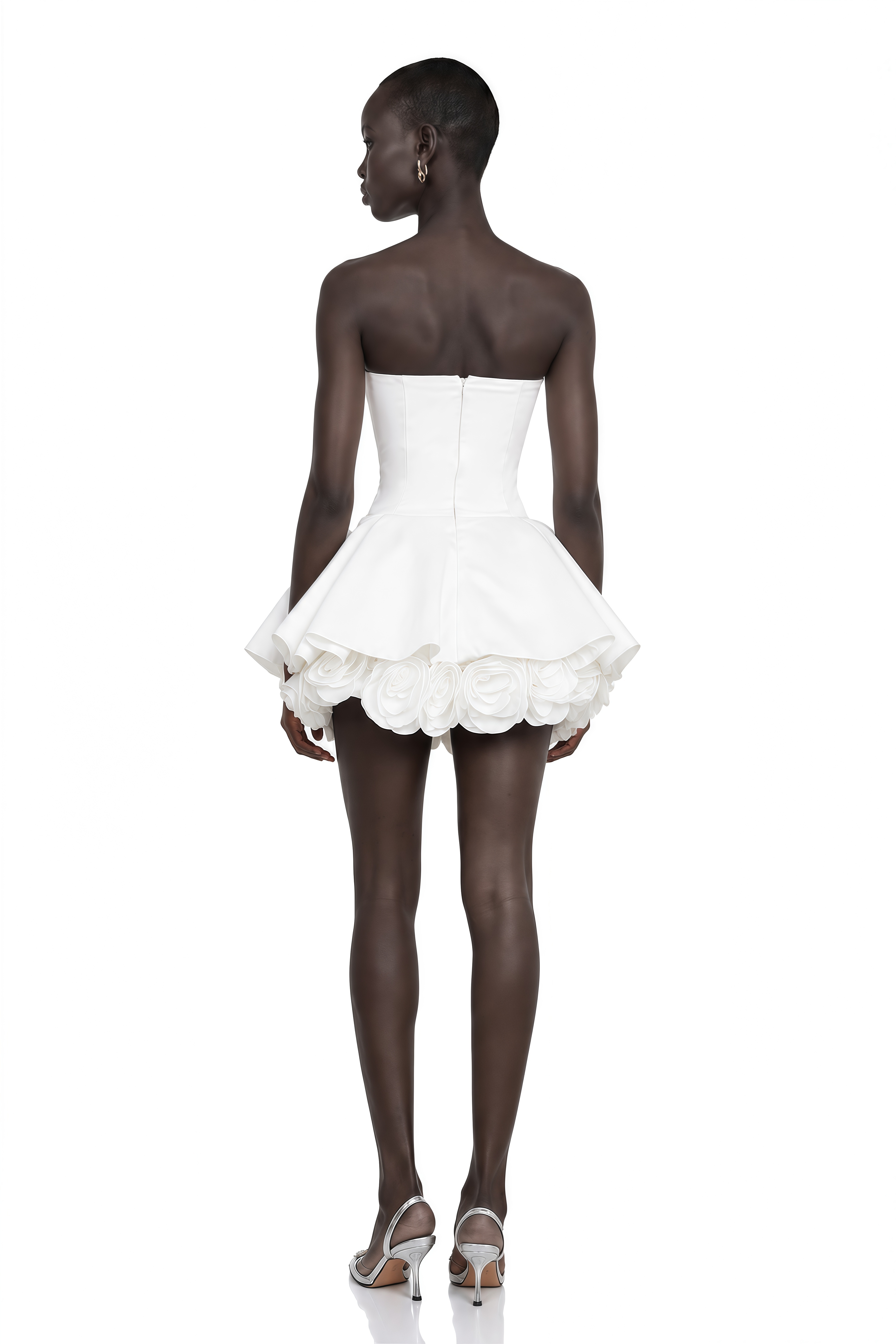 Lucie White Petal-Layered Strapless Corset Mini Dress