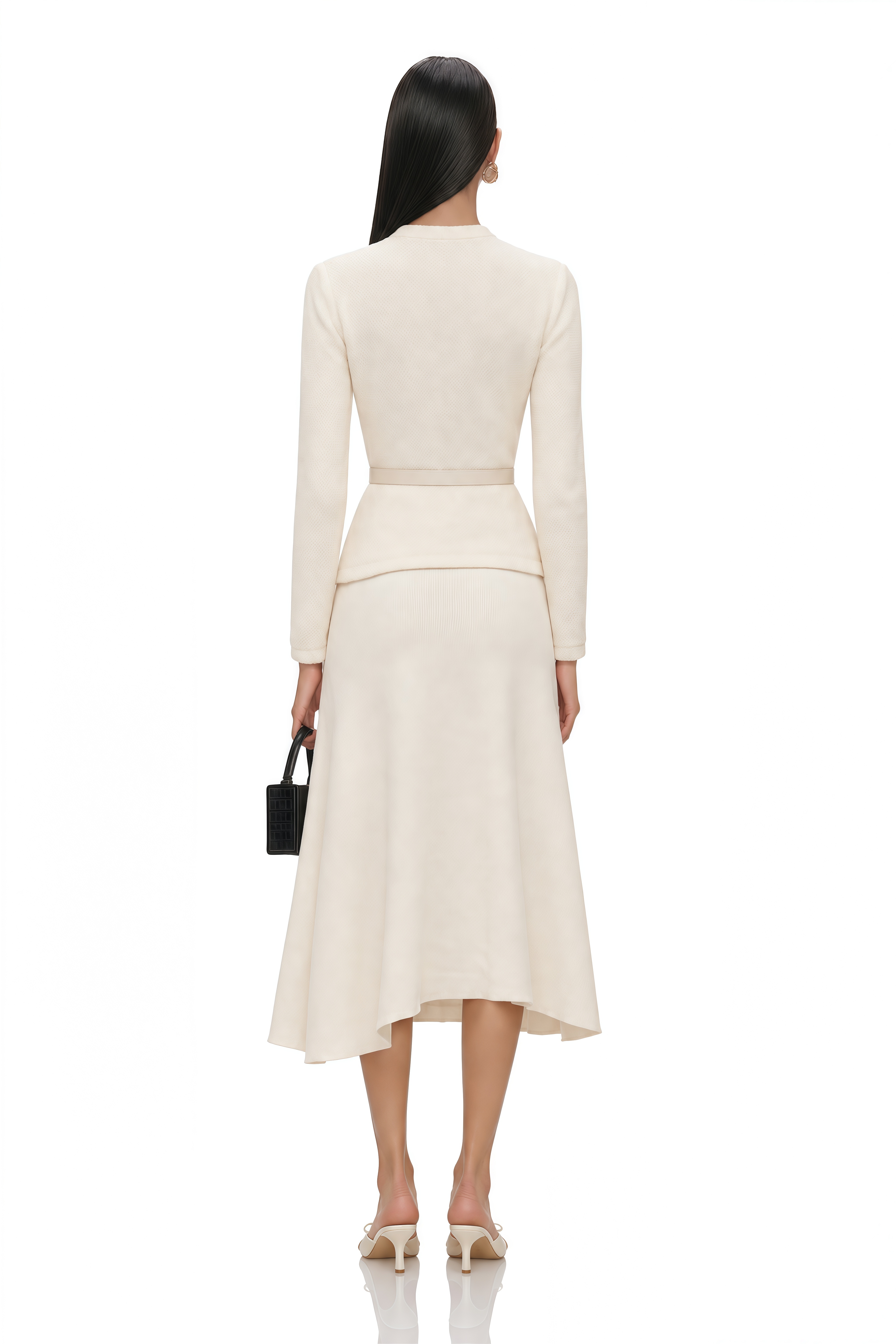 Adélade White Embellished Knit Midi Dress